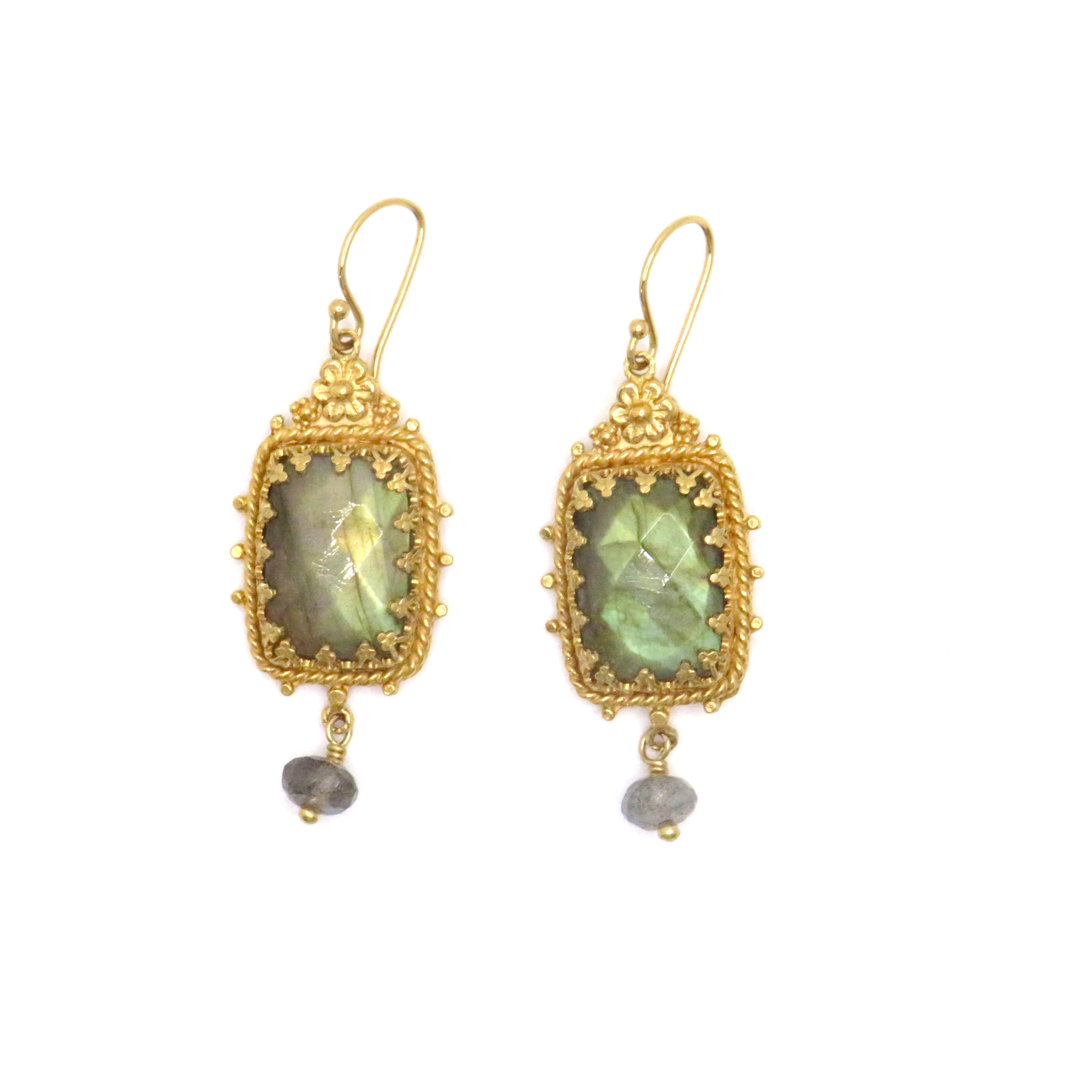 gold earrings with labradorite gemstone