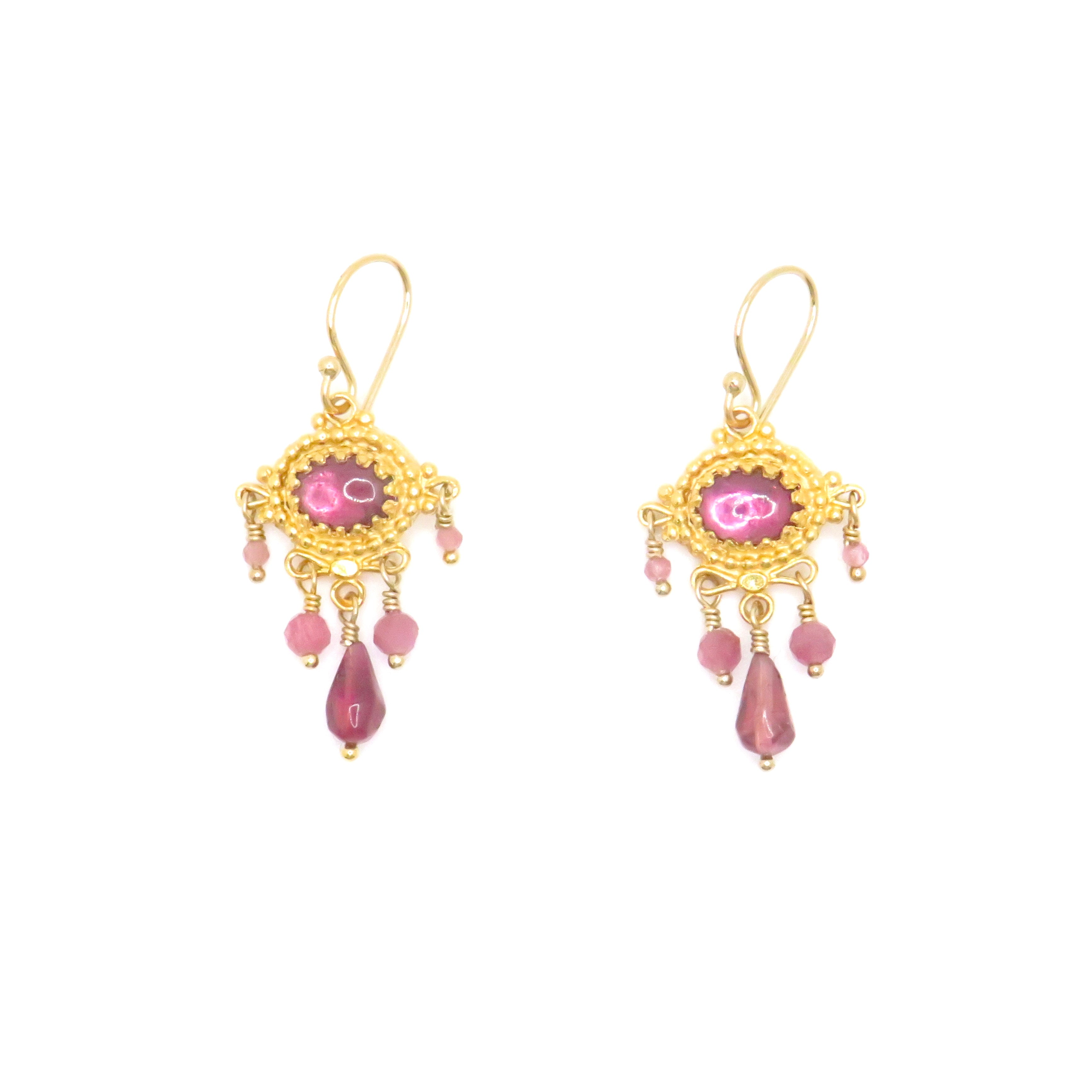 Pink Tourmaline and 18k Gold Vermeil Dangle Earrings