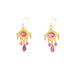 silver drop earrings with pink gemstone and beads