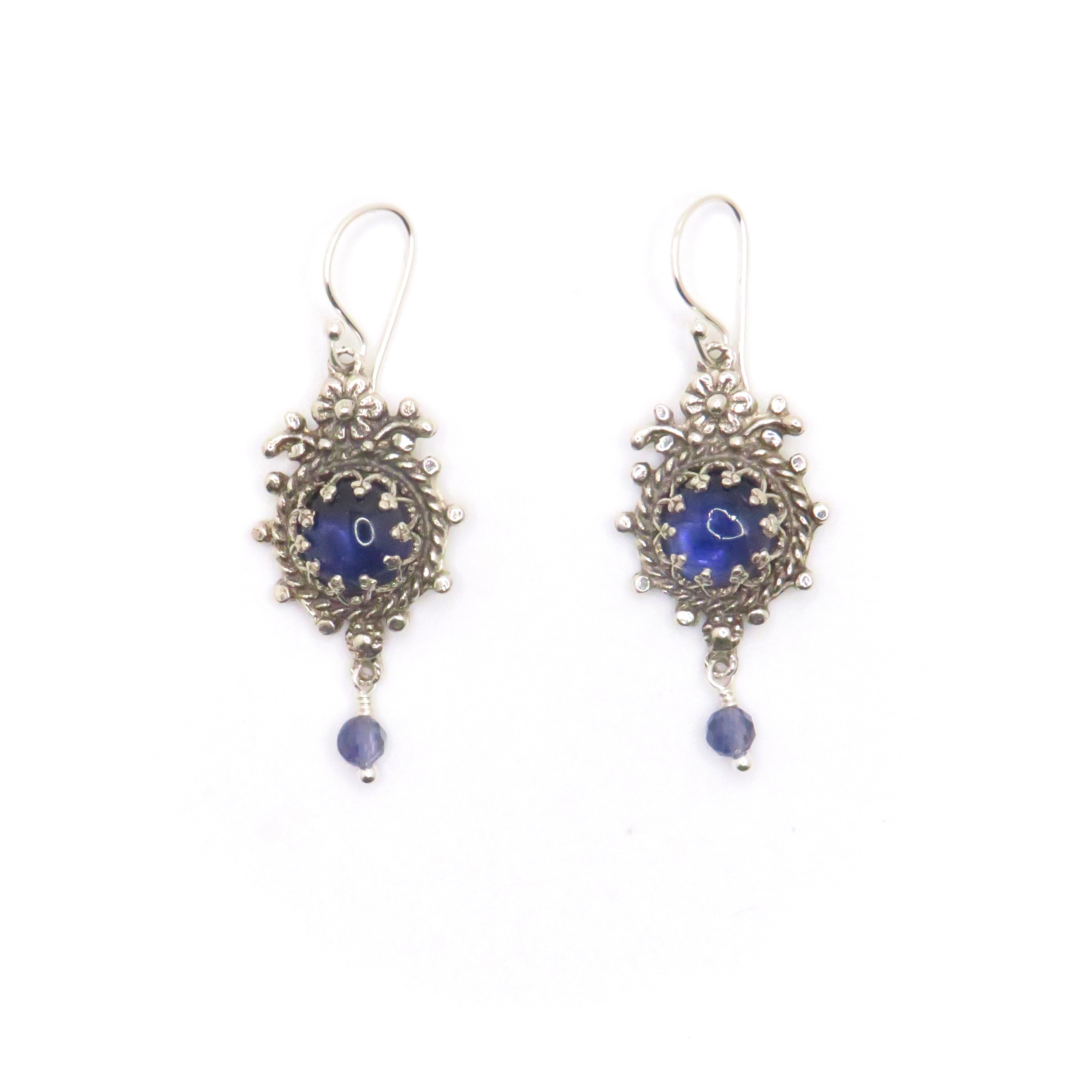 blue gemstone drop earrings with bead