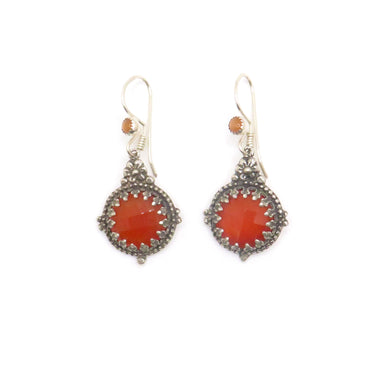 red gemstone drop earrings