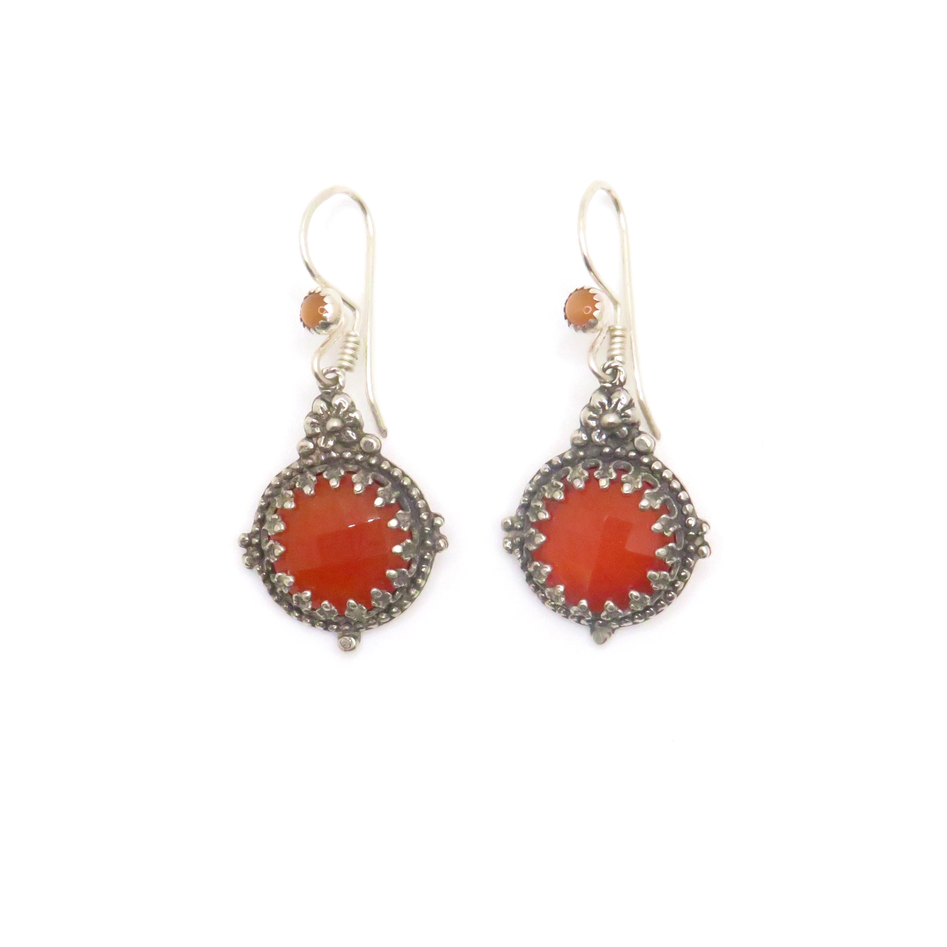 red gemstone drop earrings