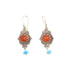 red gemstone drop earrings with turquoise bead