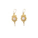 gold drop earrings with white gemstone and bead