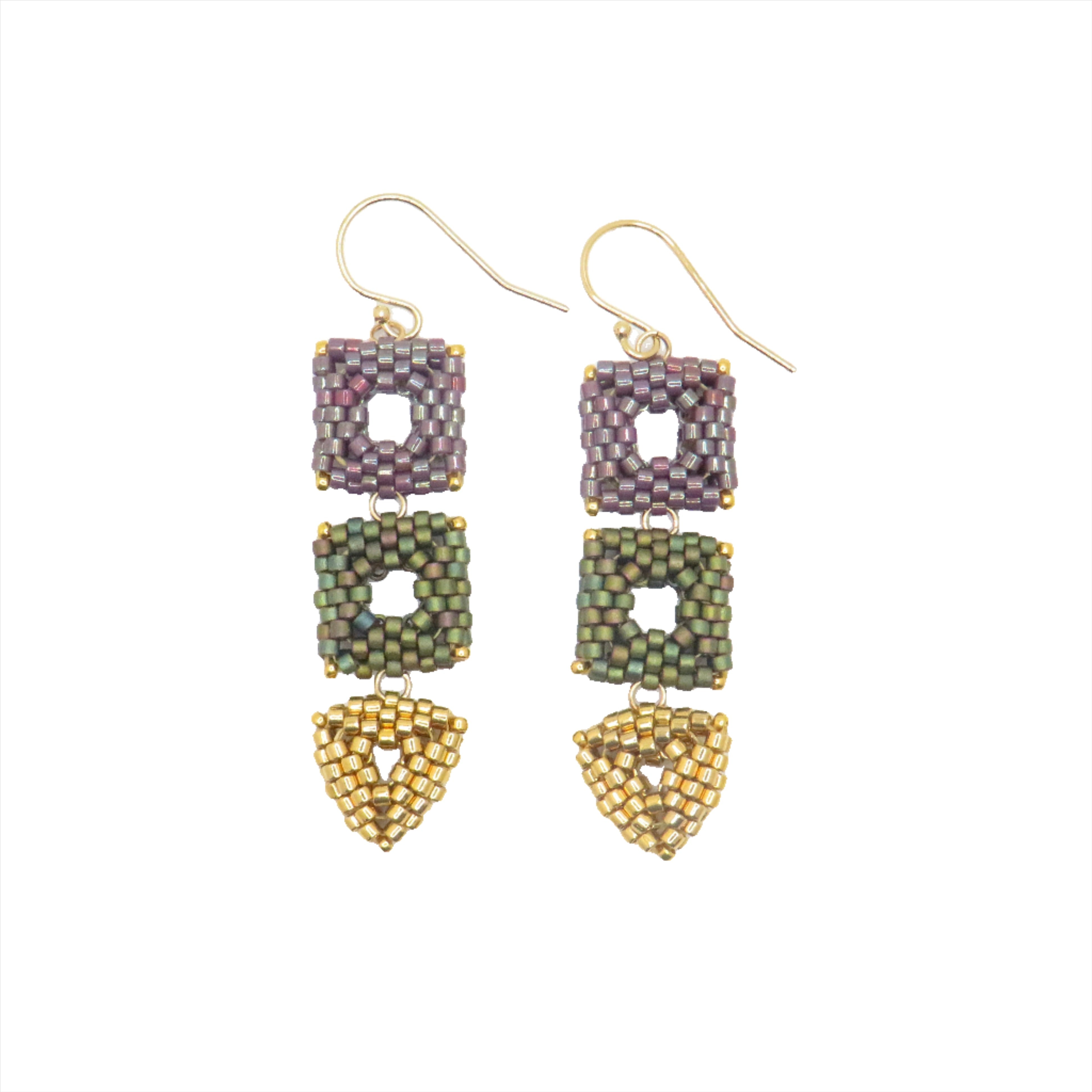 beaded triangle and square drop earrings