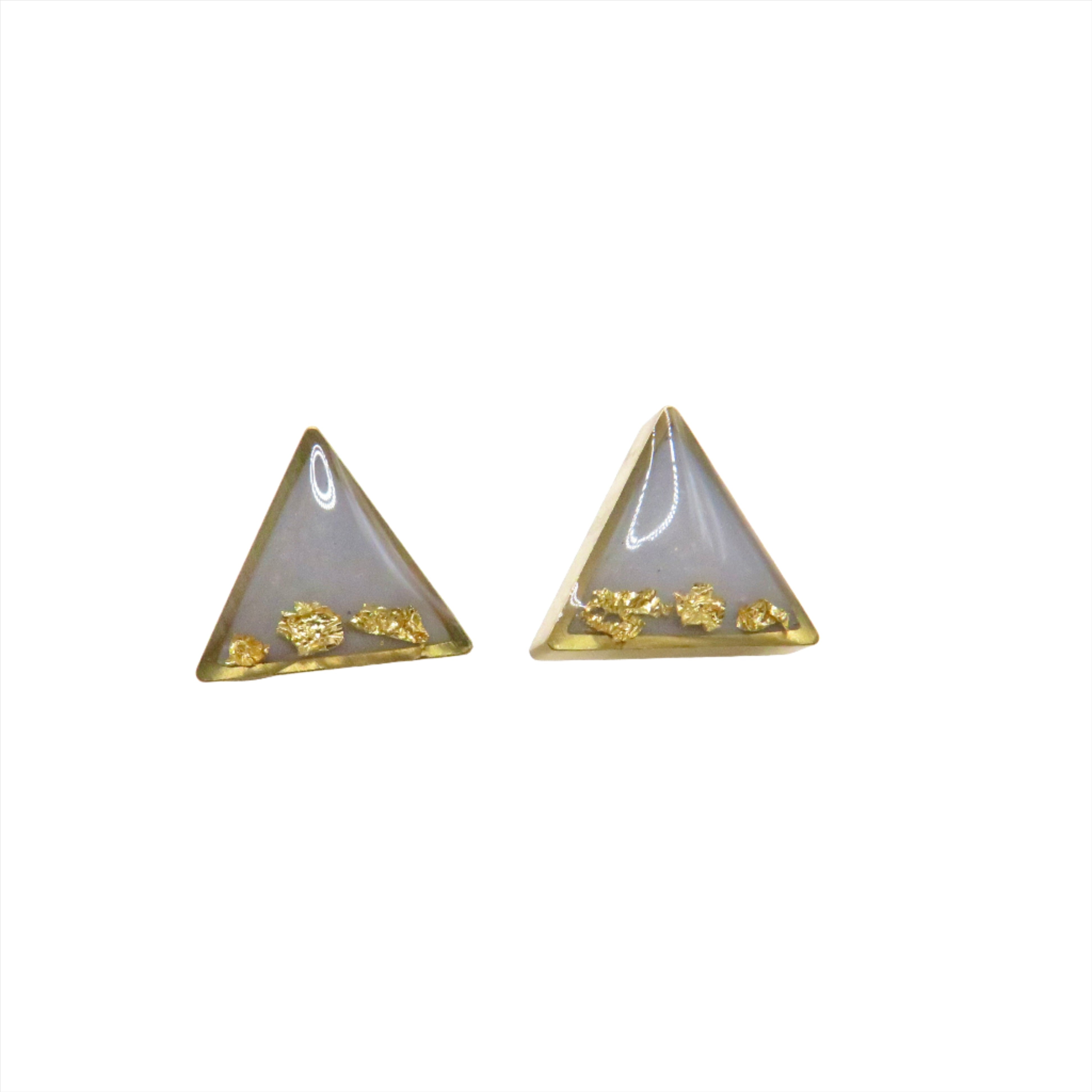 Gold Leaf Accented Triangle Post Earrings