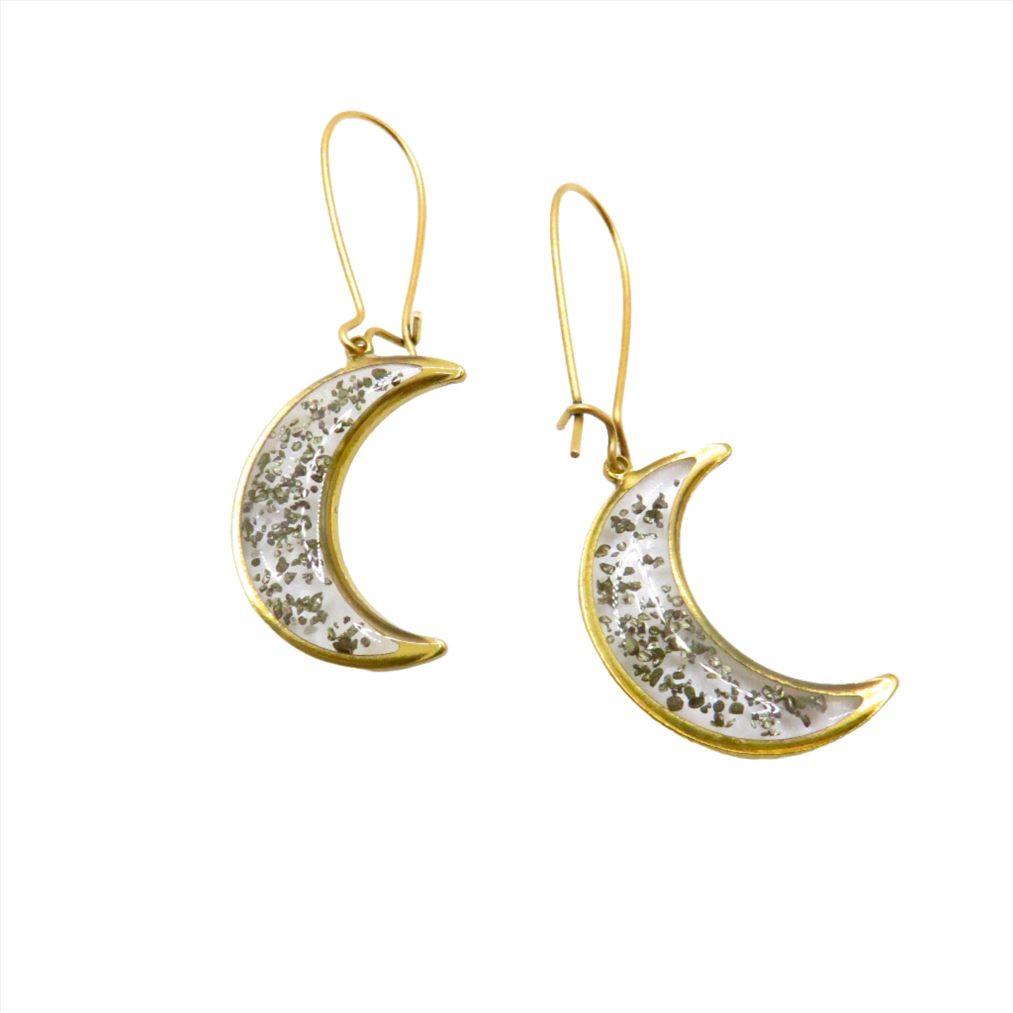 Scattered Pyrite Moon Earrings