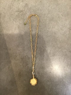 Green Amethyst Versace Sun Paperclip Chain Necklace