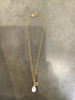 Moonstone Drop Metal Leaf Necklace