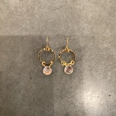 Round Stone Drop Circle Earrings