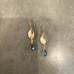 Small Sapphire Drop Large Citrine Earrings