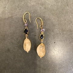 Large Citrine Drop Small Sapphire Earrings