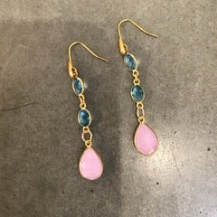 Double Aqua Rose Drop Earrings