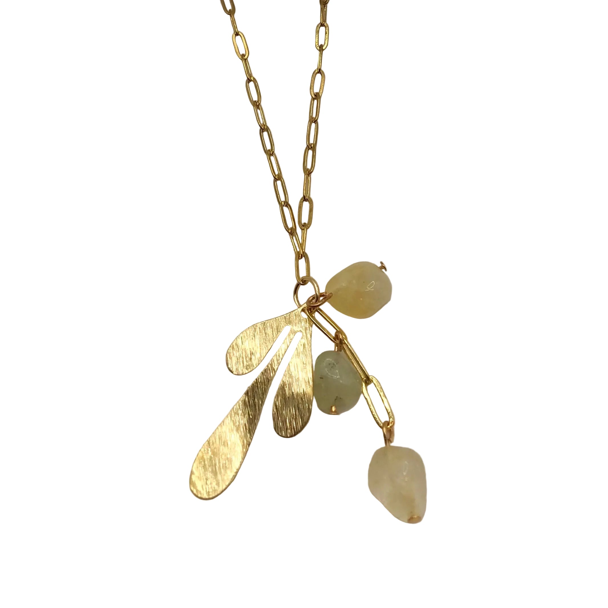 Large Leaf Triple Citrine Paperclip Chain Necklace