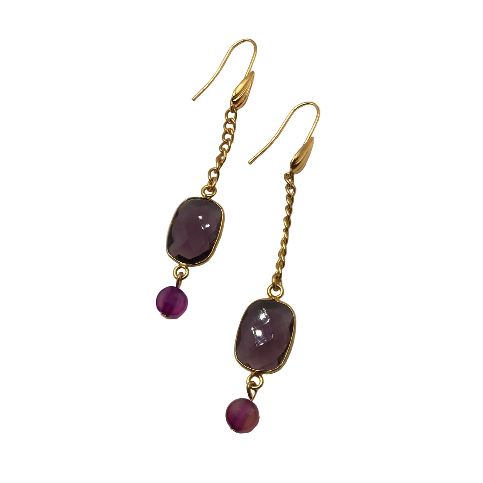 Amethyst and Ruby Rectangle Drop Earrings