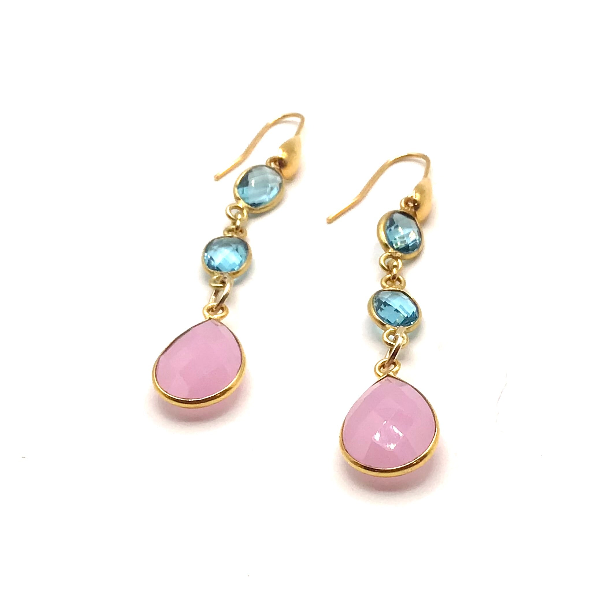 Double Aqua Rose Drop Earrings