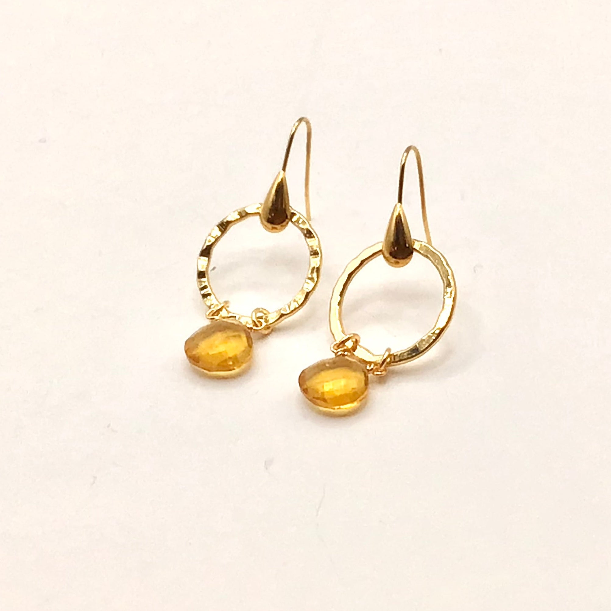 Round Stone Drop Circle Earrings