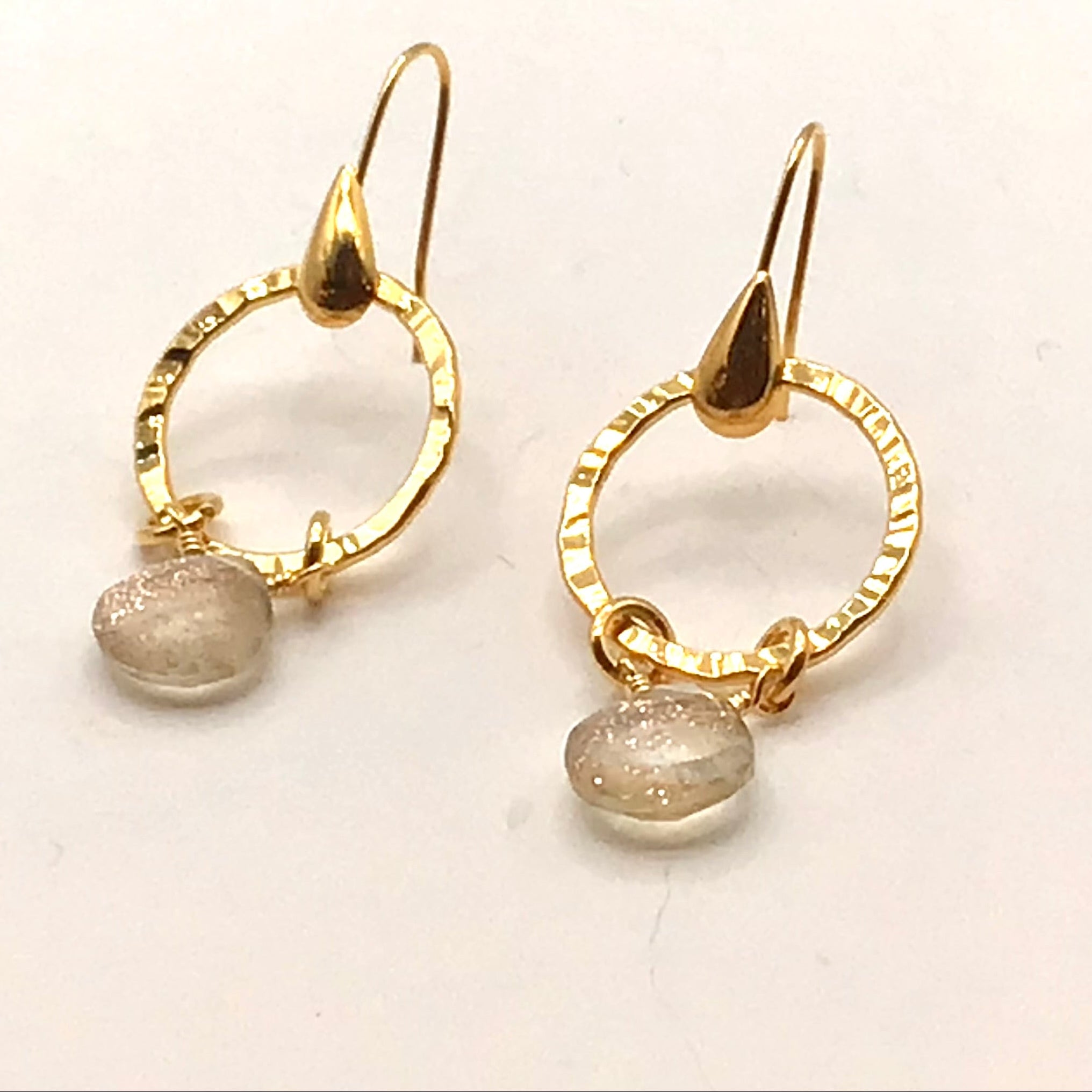 Round Stone Drop Circle Earrings