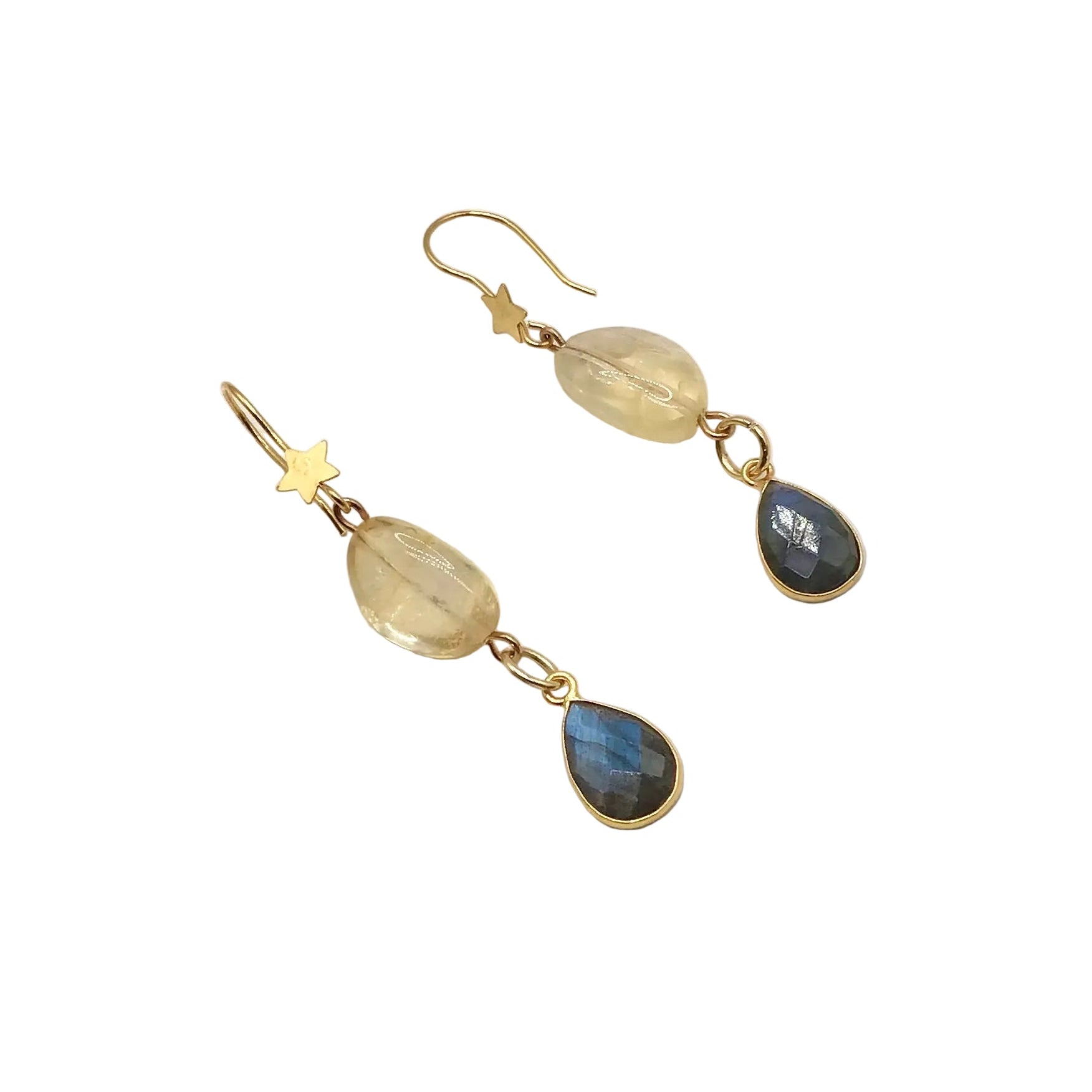 Small Sapphire Drop Large Citrine Earrings