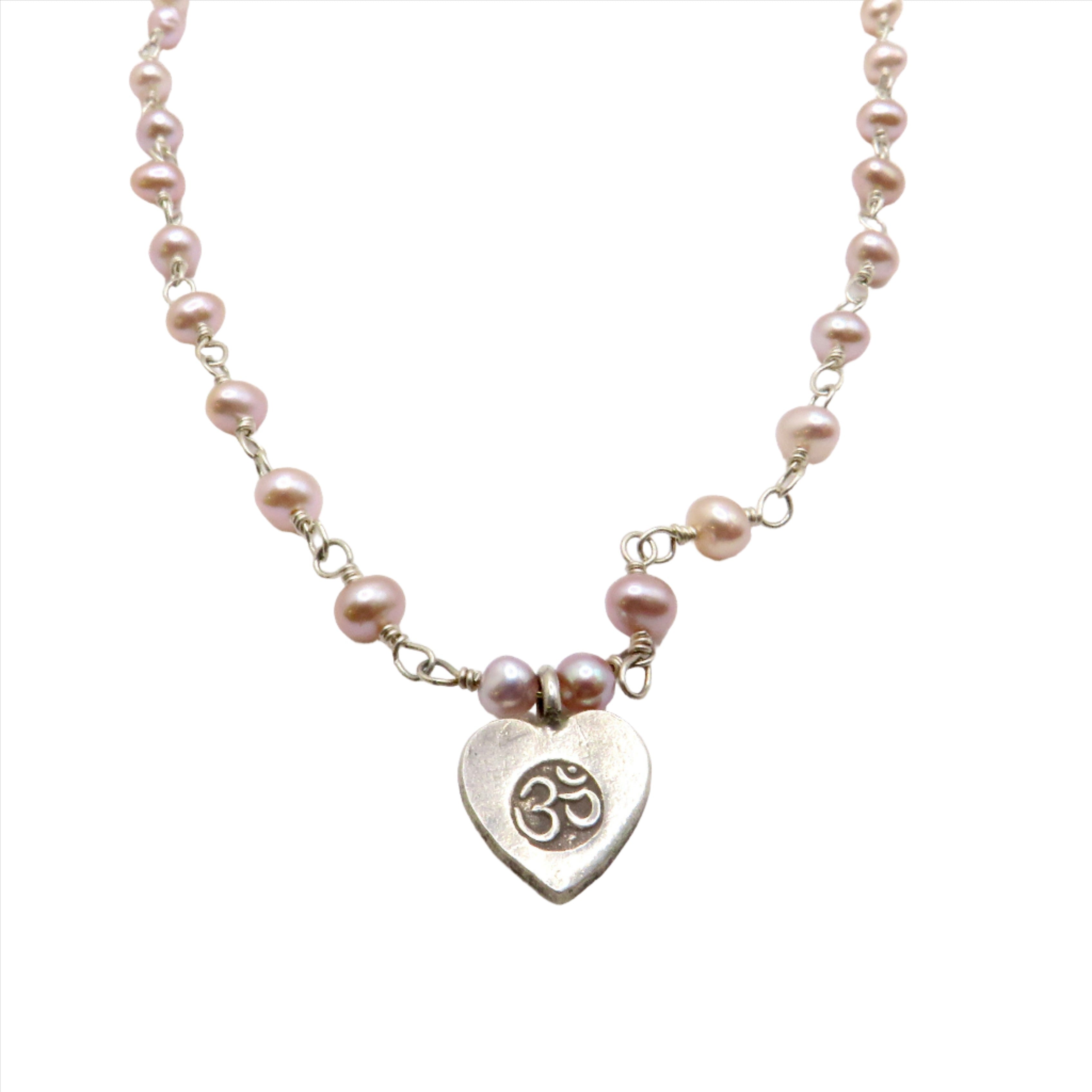 pink pearl necklace with heart charm