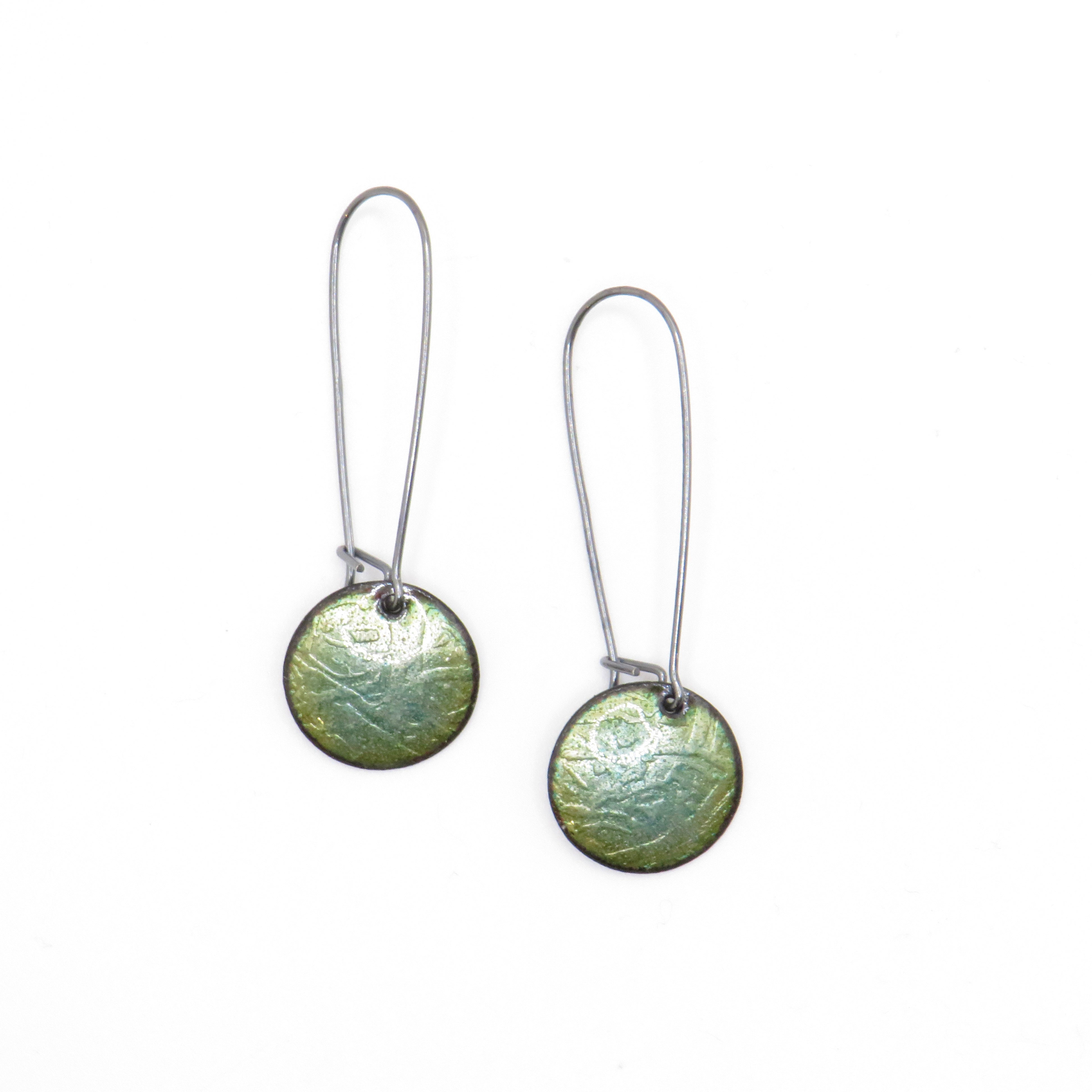 green enamel drop earrings