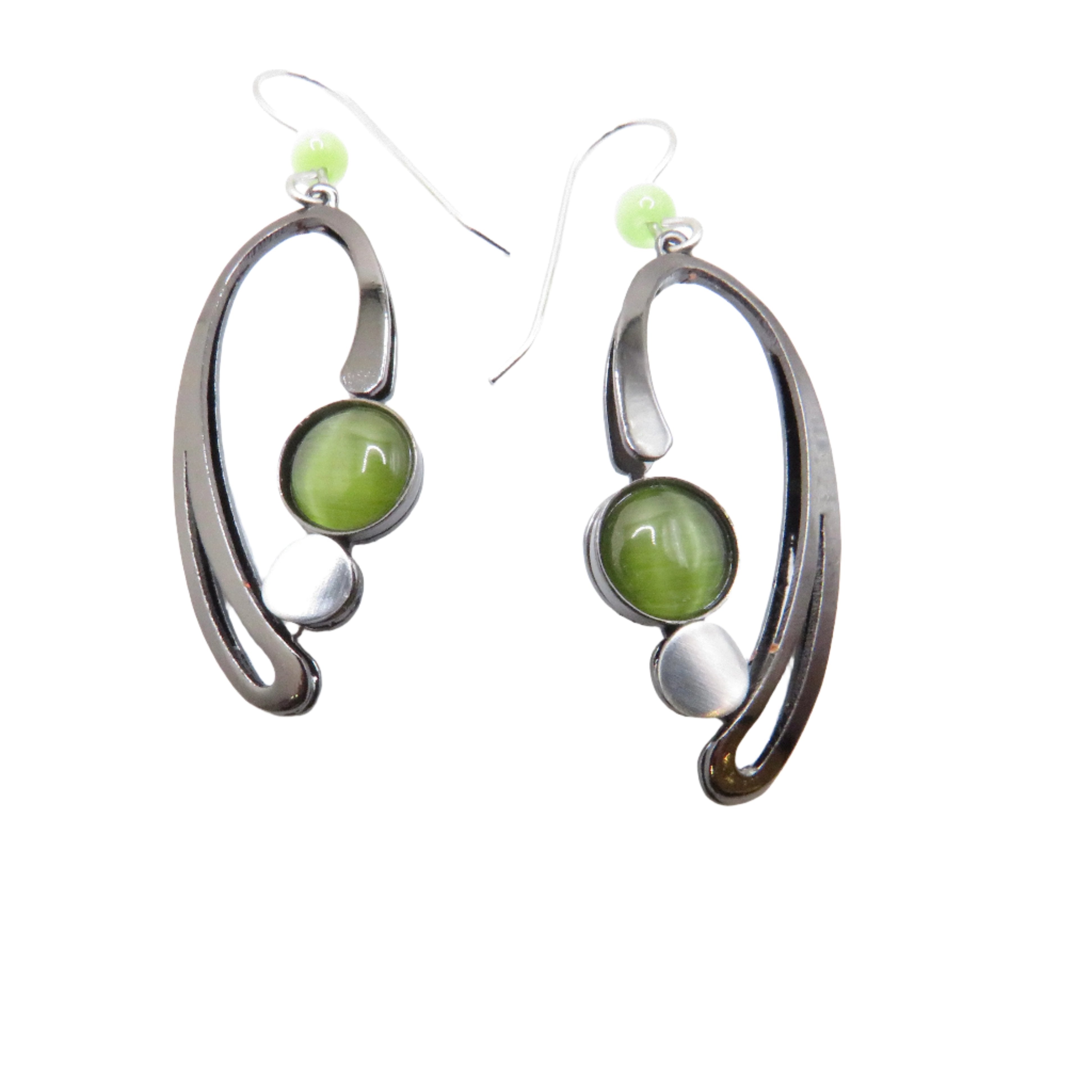 metal drop earrings with green glass