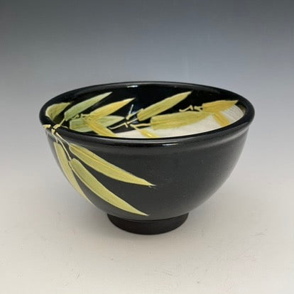 Japanese style clay bowls with painted fall leaves