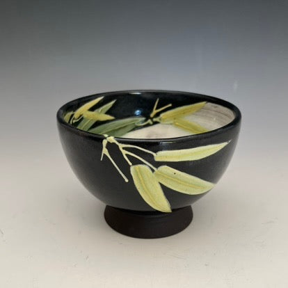 Japanese style clay bowls with painted leaves