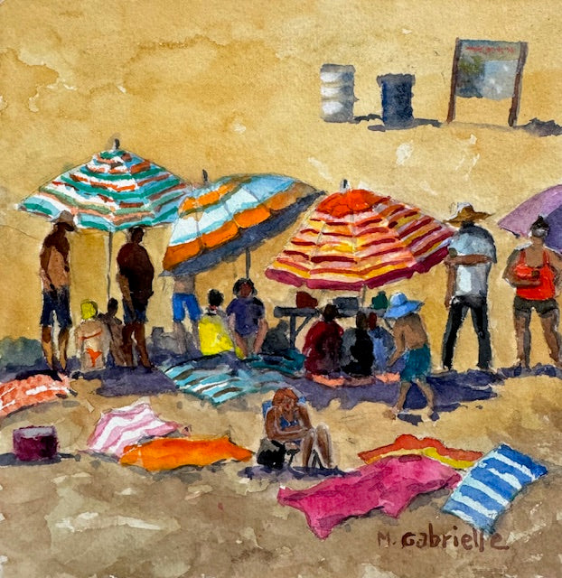 Family Beach Time | Original Framed Watercolor | 12x12