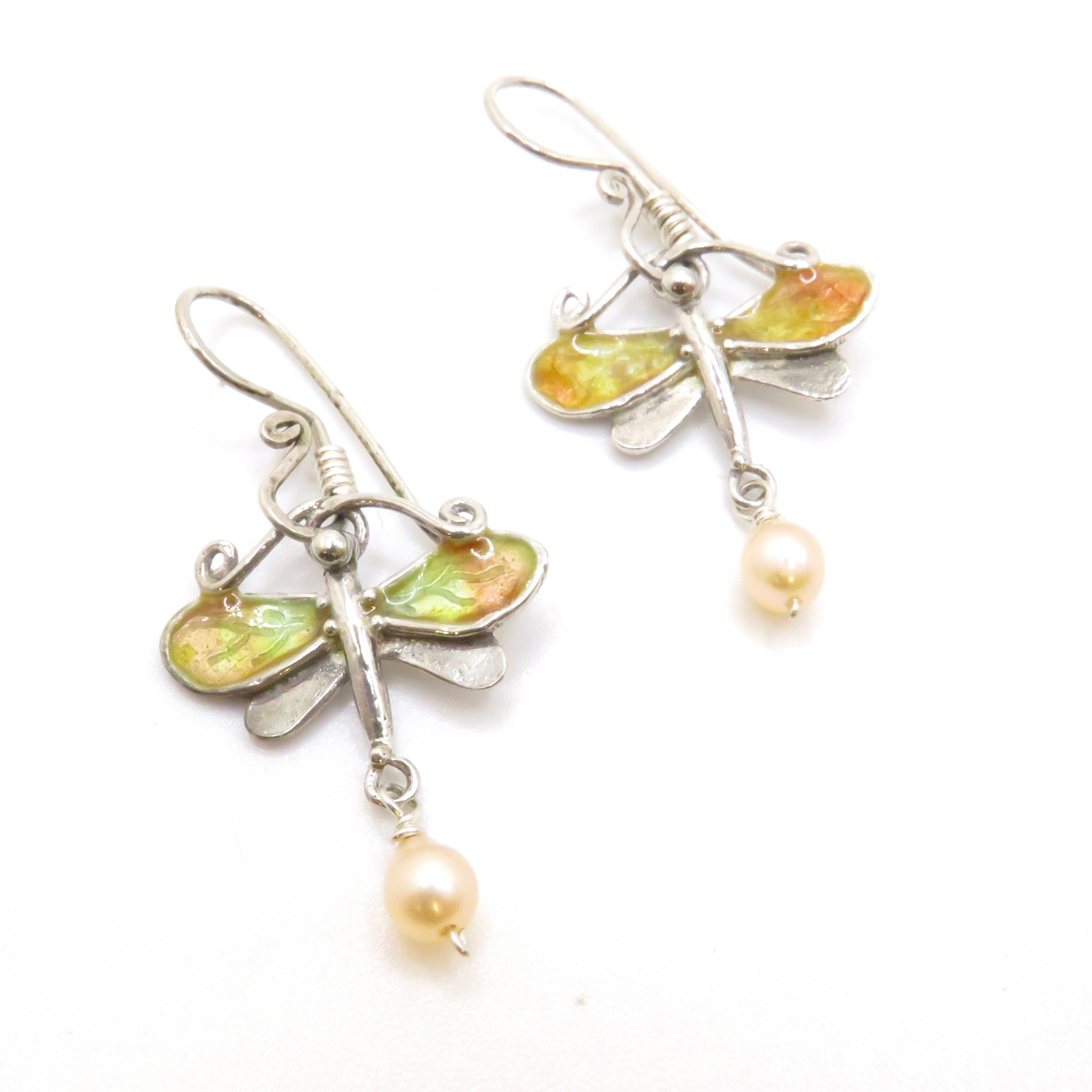 dragonfly drop earrings with pearls