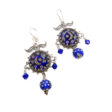 blue enameled drop earrings