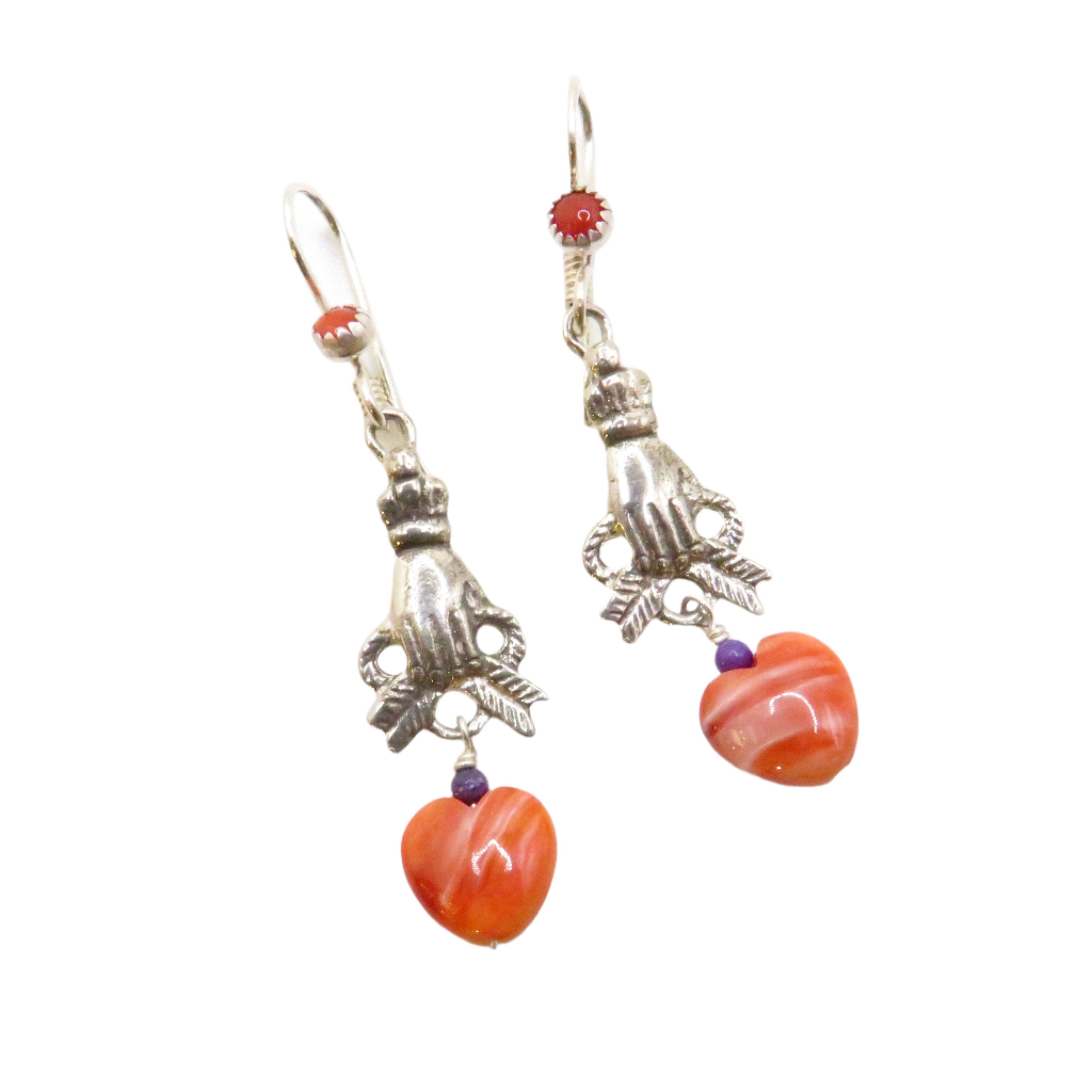 Spondylus and Coral Hand Earrings