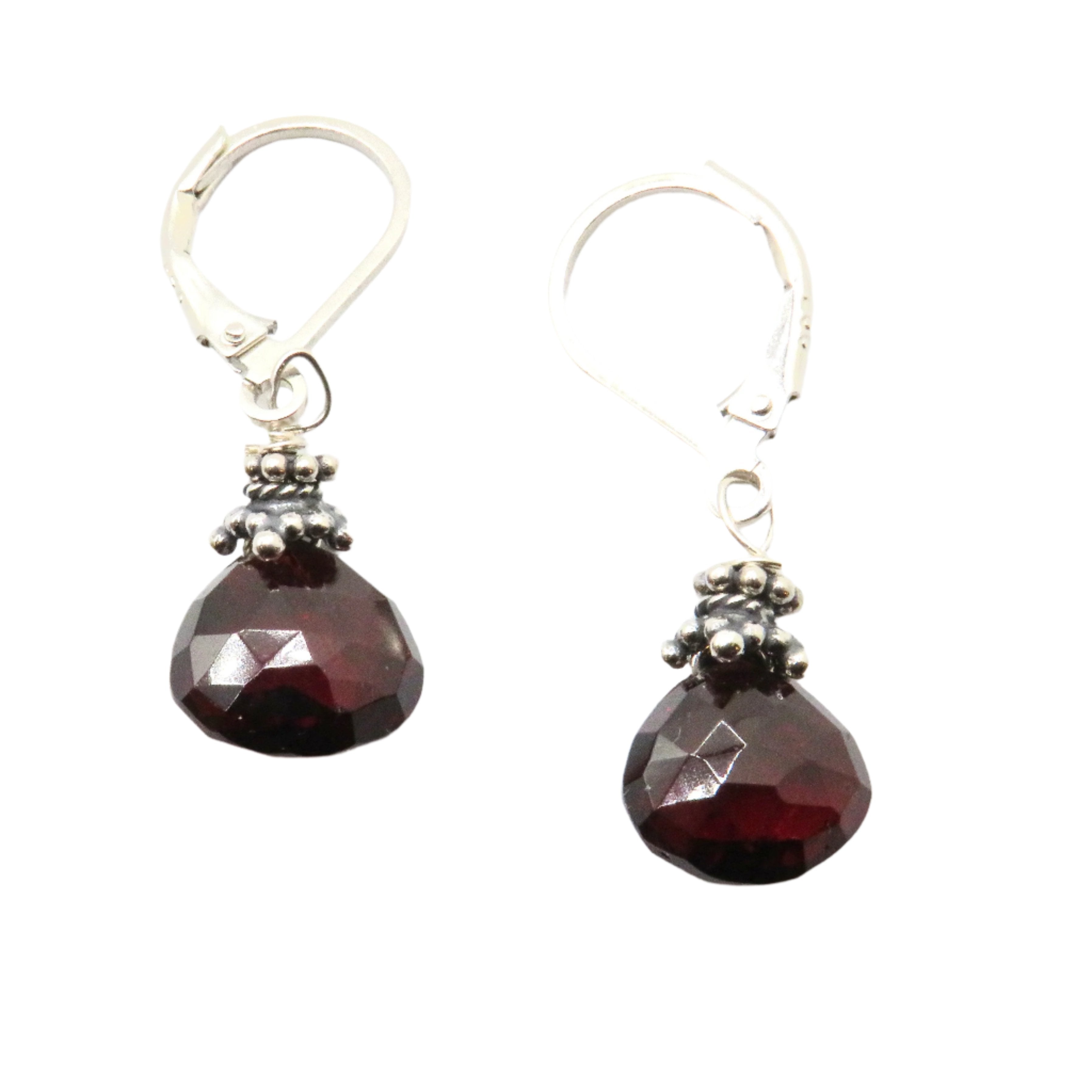 Garnet and Sterling Silver Drop Earrings