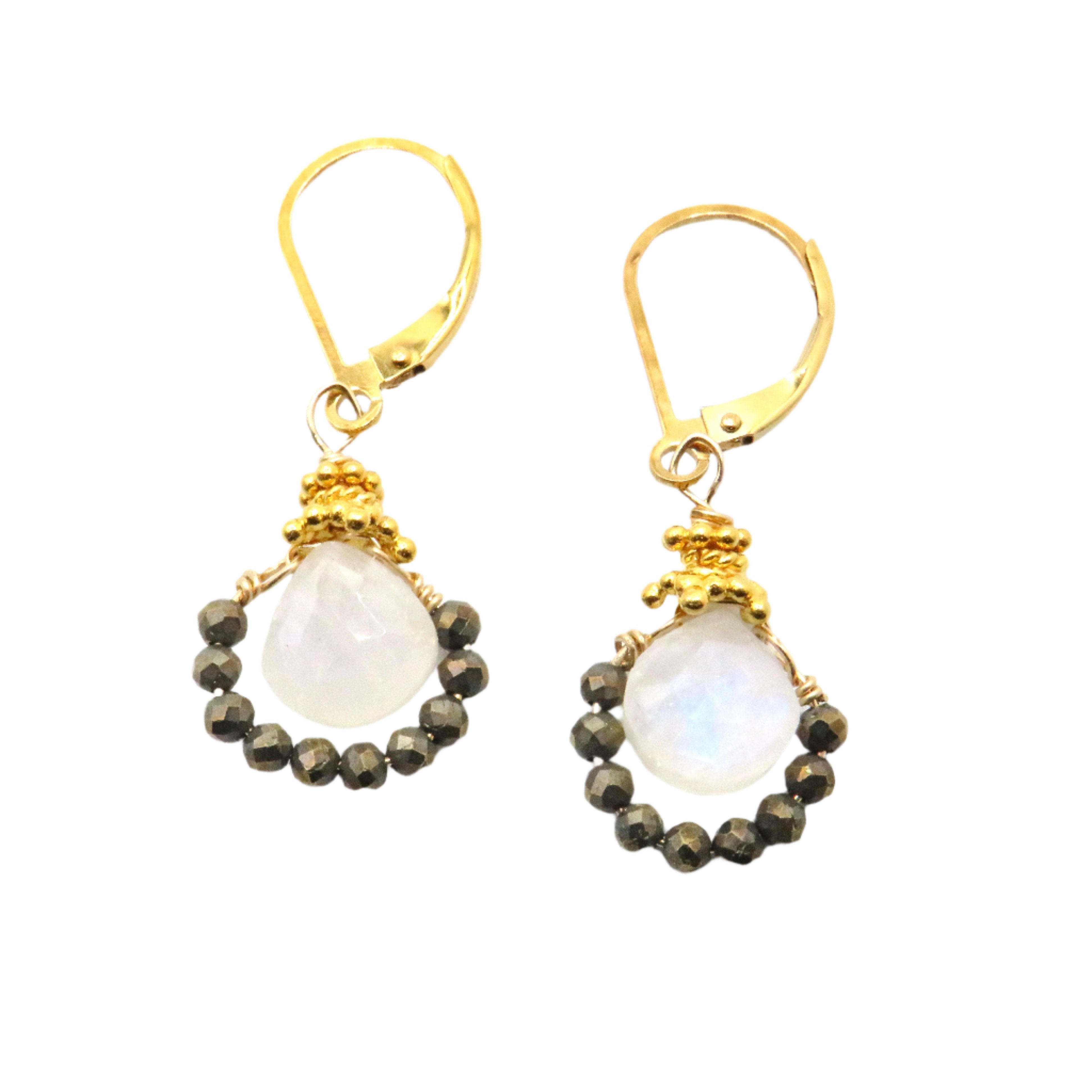 Pyrite Halo Moonstone Earrings