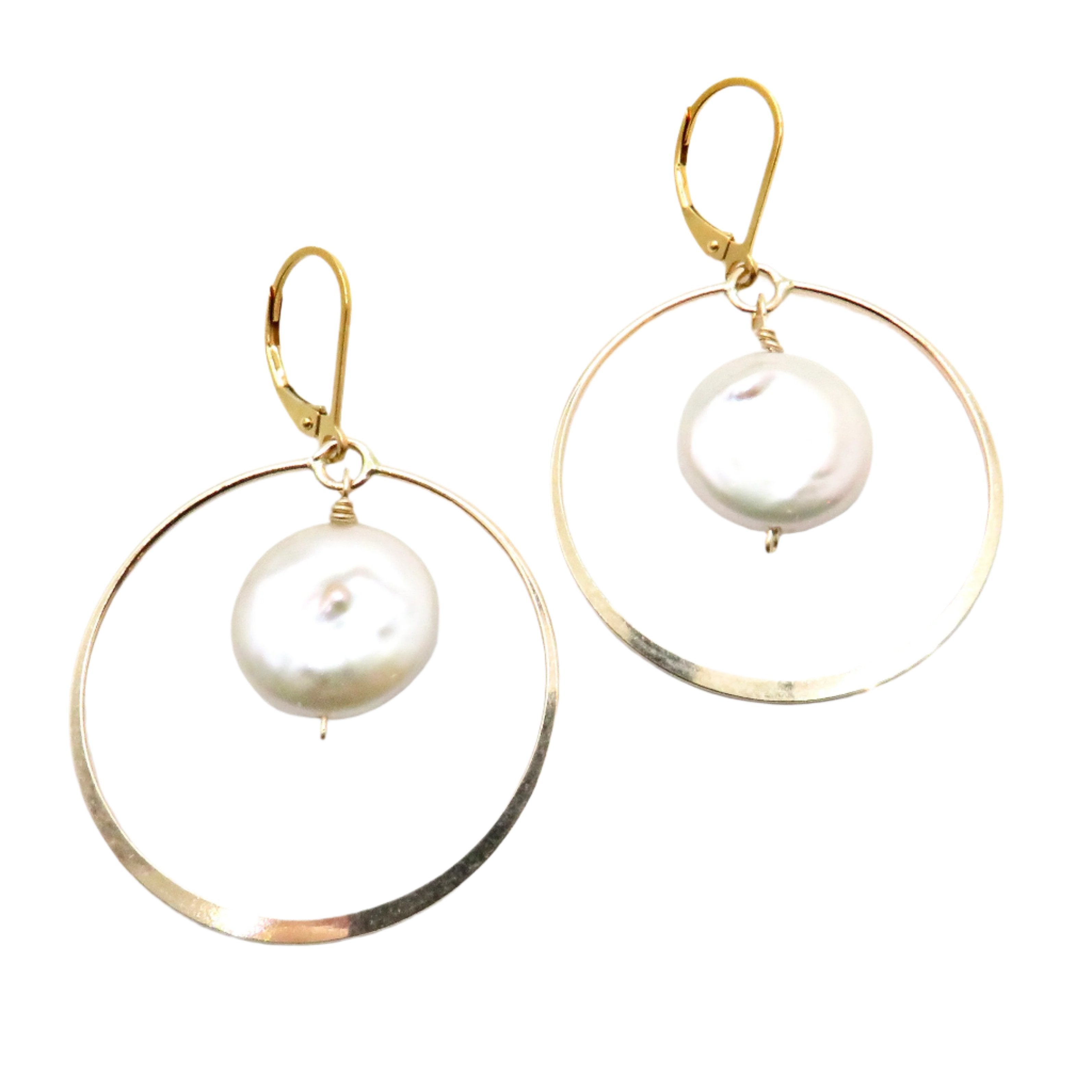 Gold Hoop with Coin Pearl Earrings