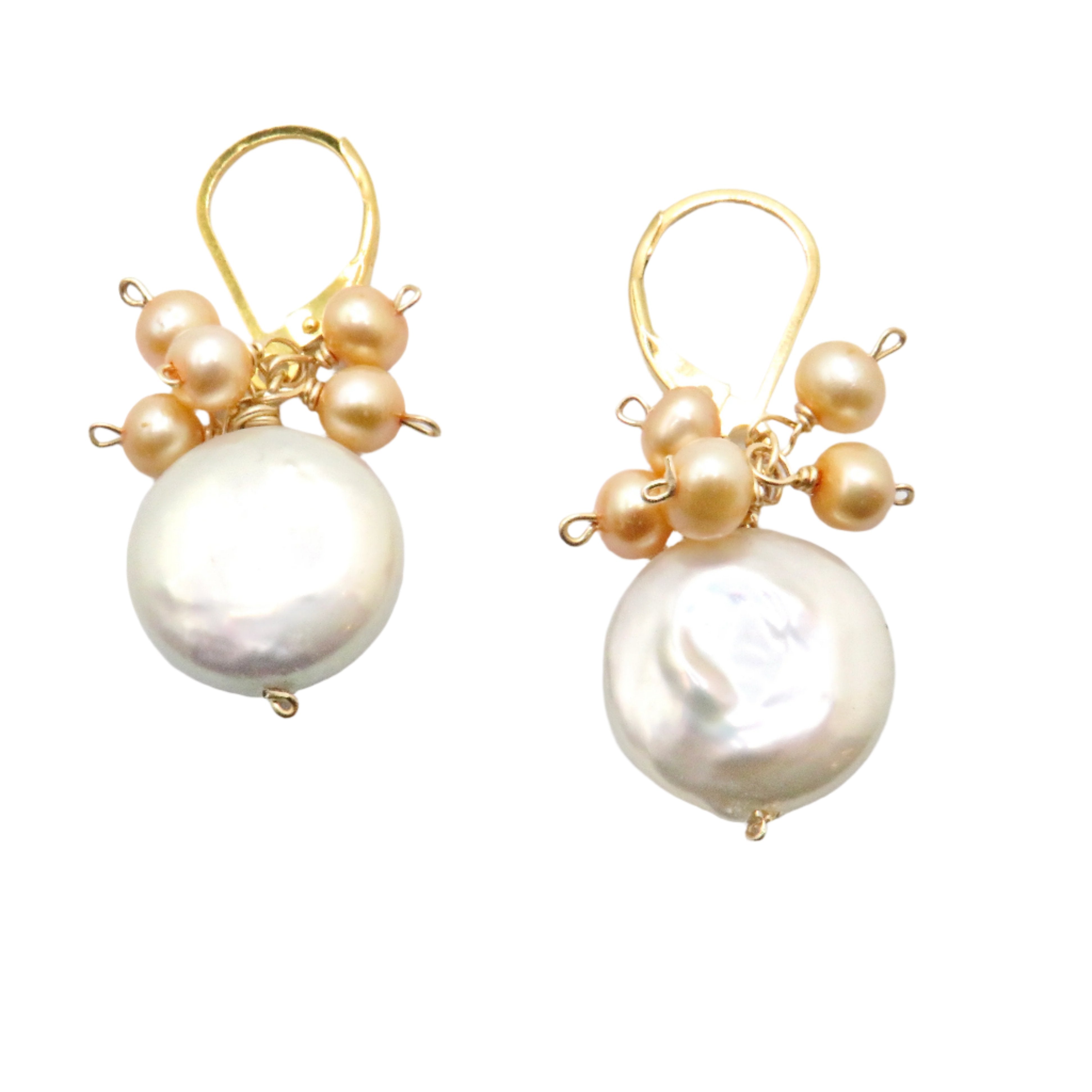 Pink Pearl Cluster and Coin Pearl Earrings