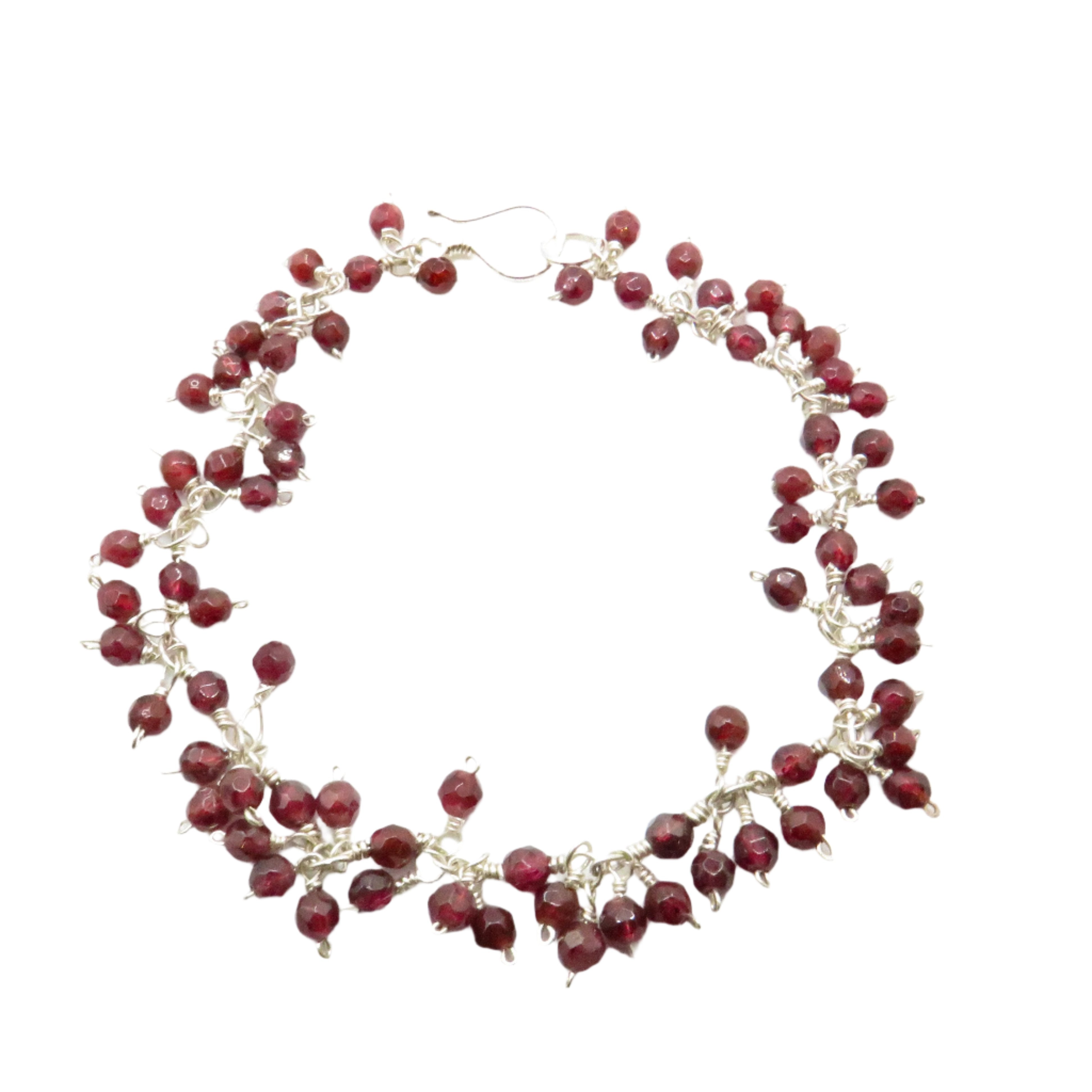 Garnet Cluster Sterling Silver Bracelet