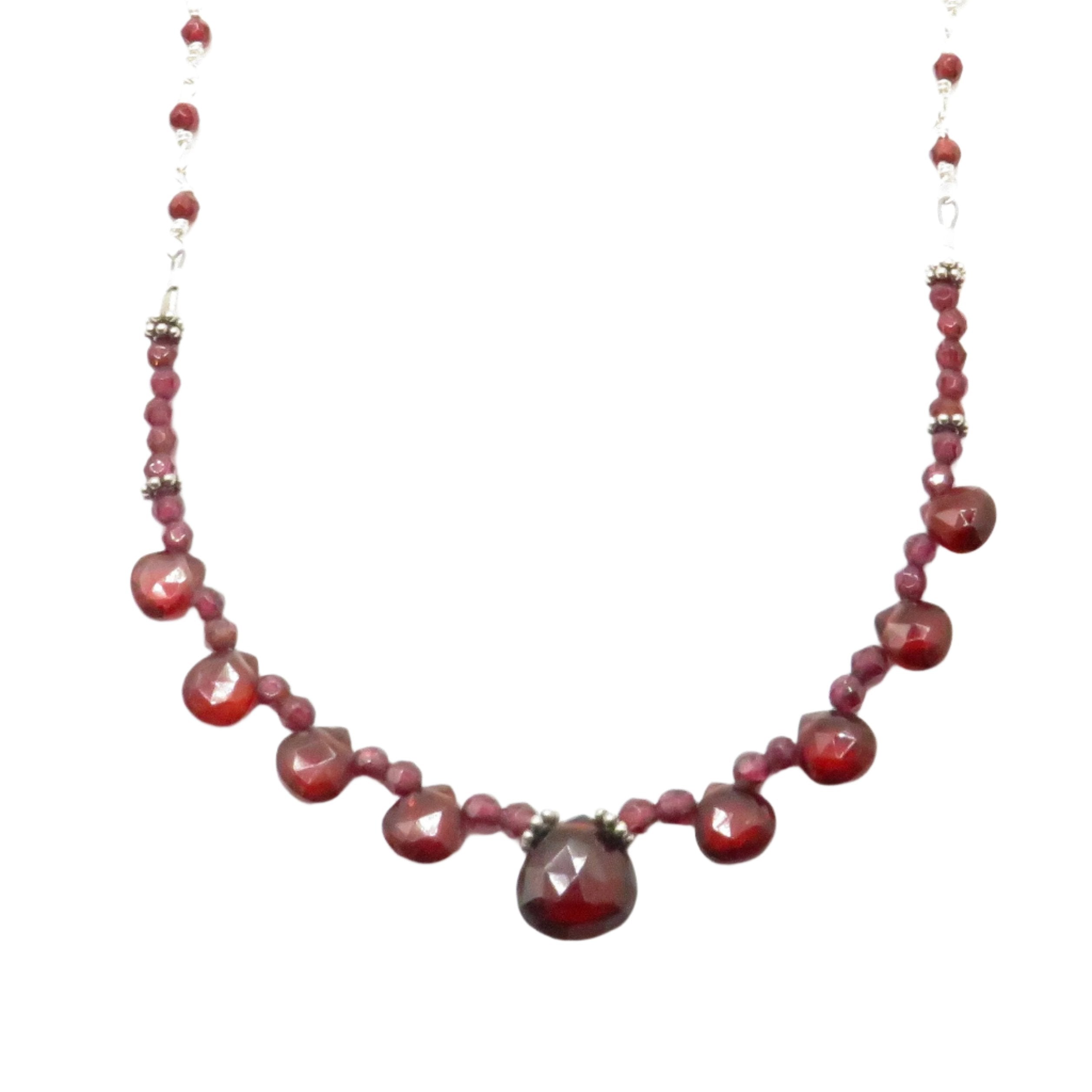 Garnet and Sterling Silver Beaded Necklace