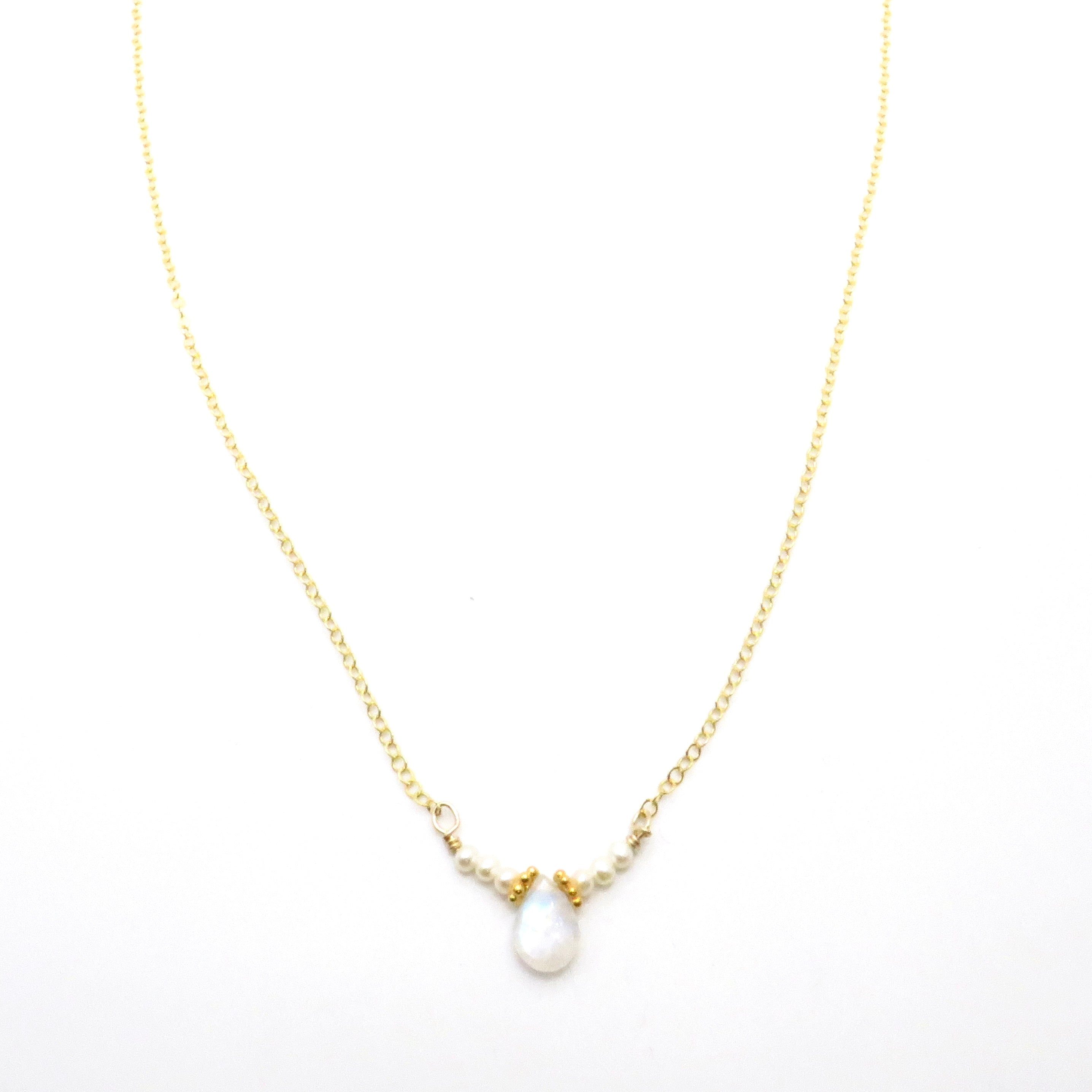 Teardrop Moonstone Triple Pearl Necklace