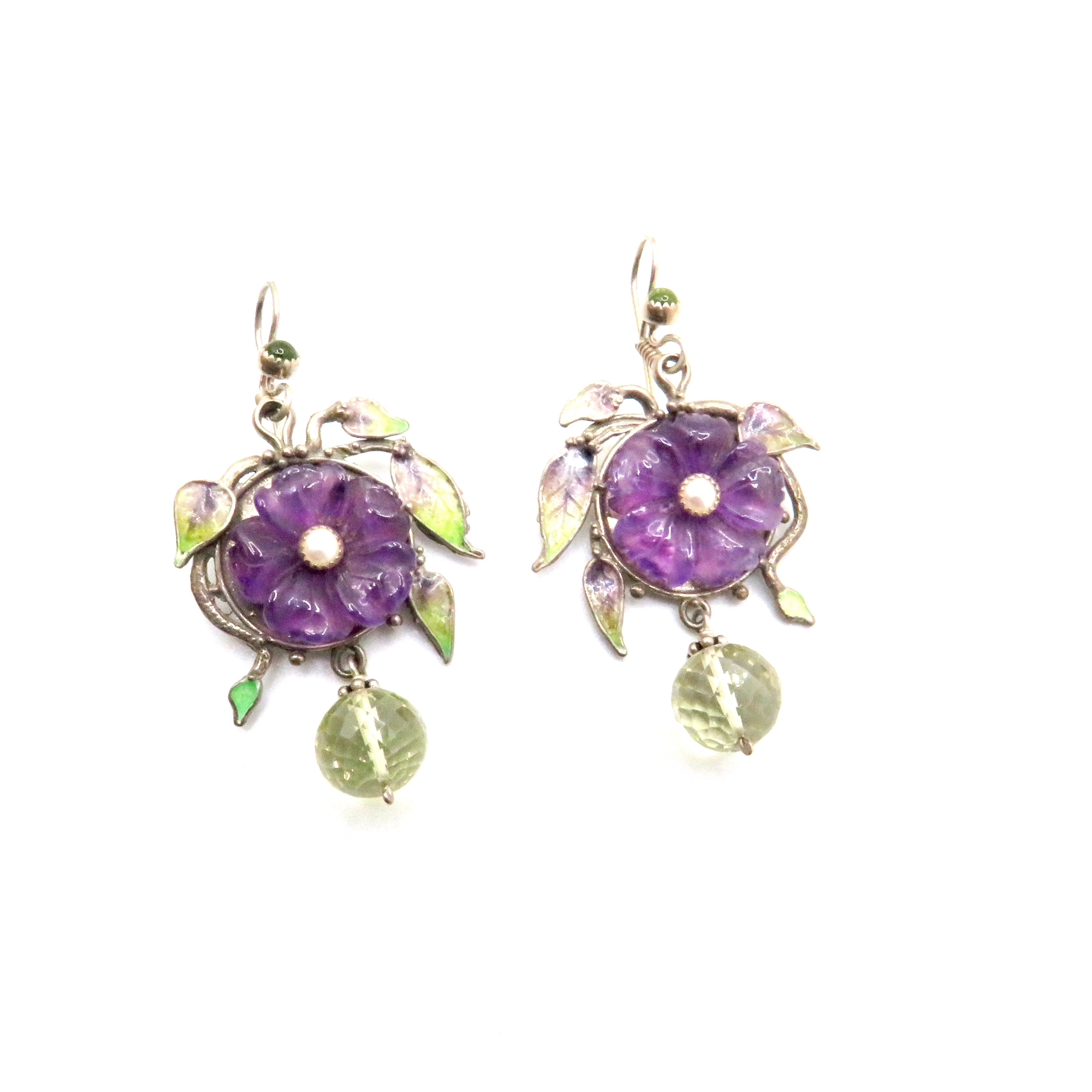 Amethyst and Lemon Citrine Flower Earrings