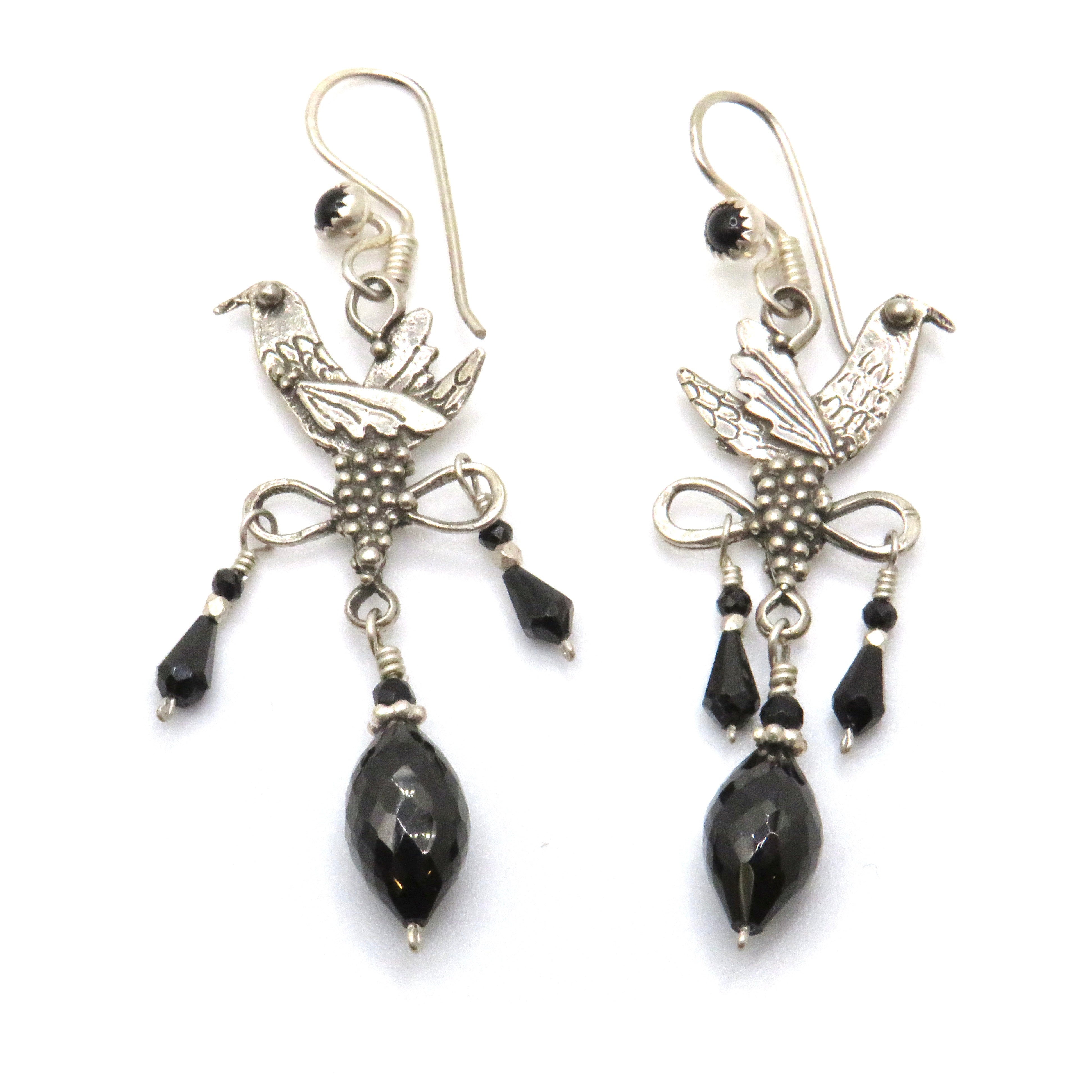 Sterling Silver and Black Onyx Bird Earrings