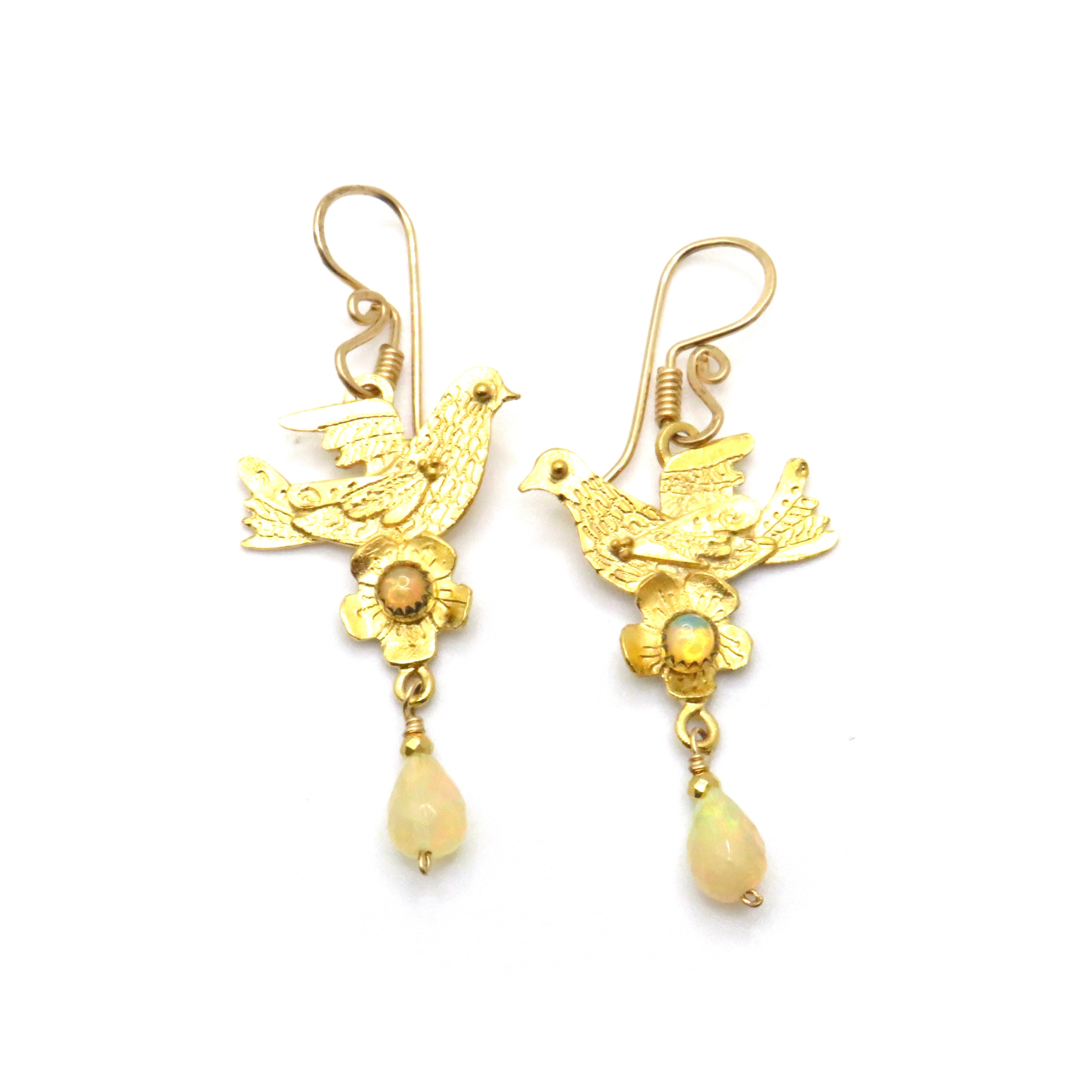 Gold Plated and Opal Bird Earrings