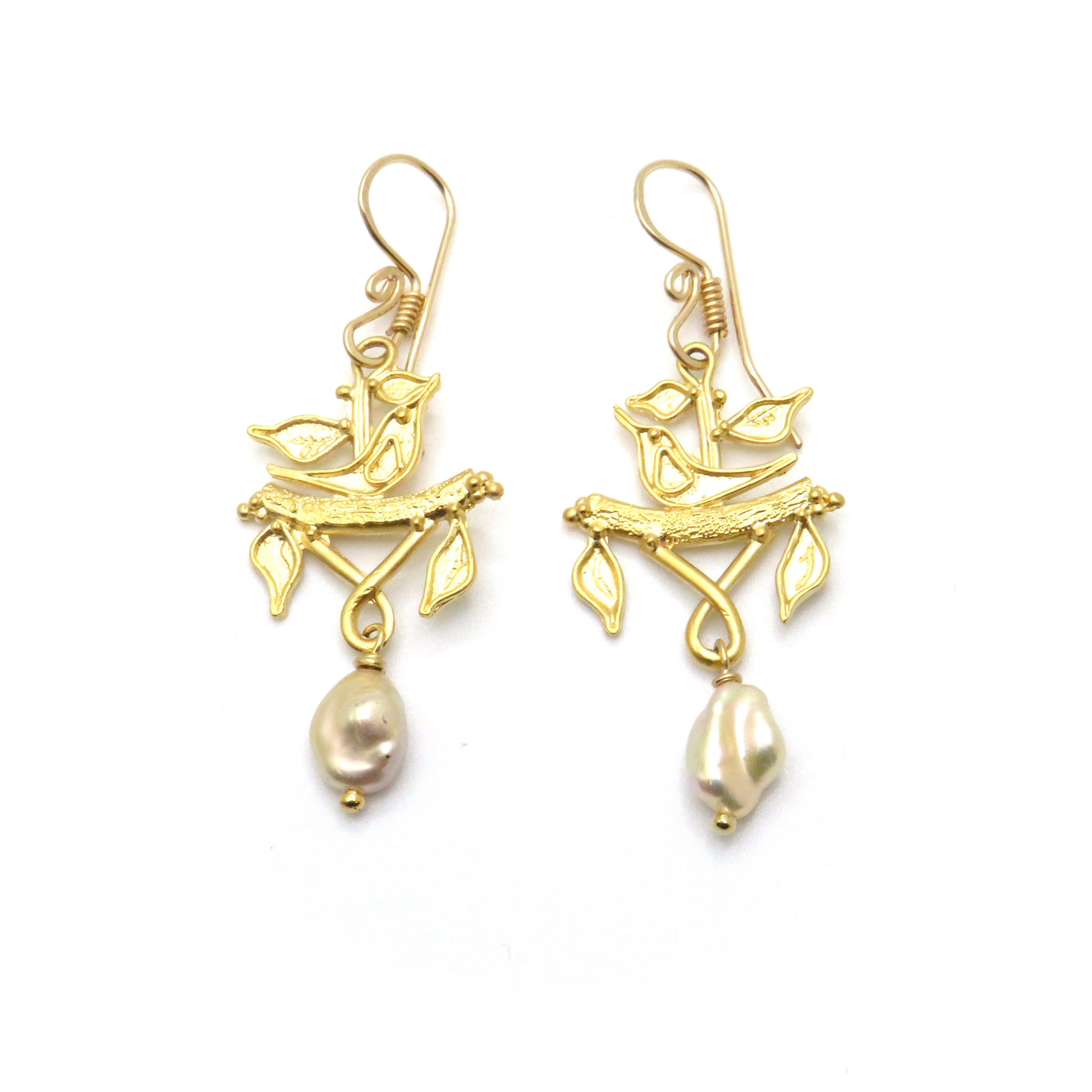 Gold Plated and Pearl Bird Earrings