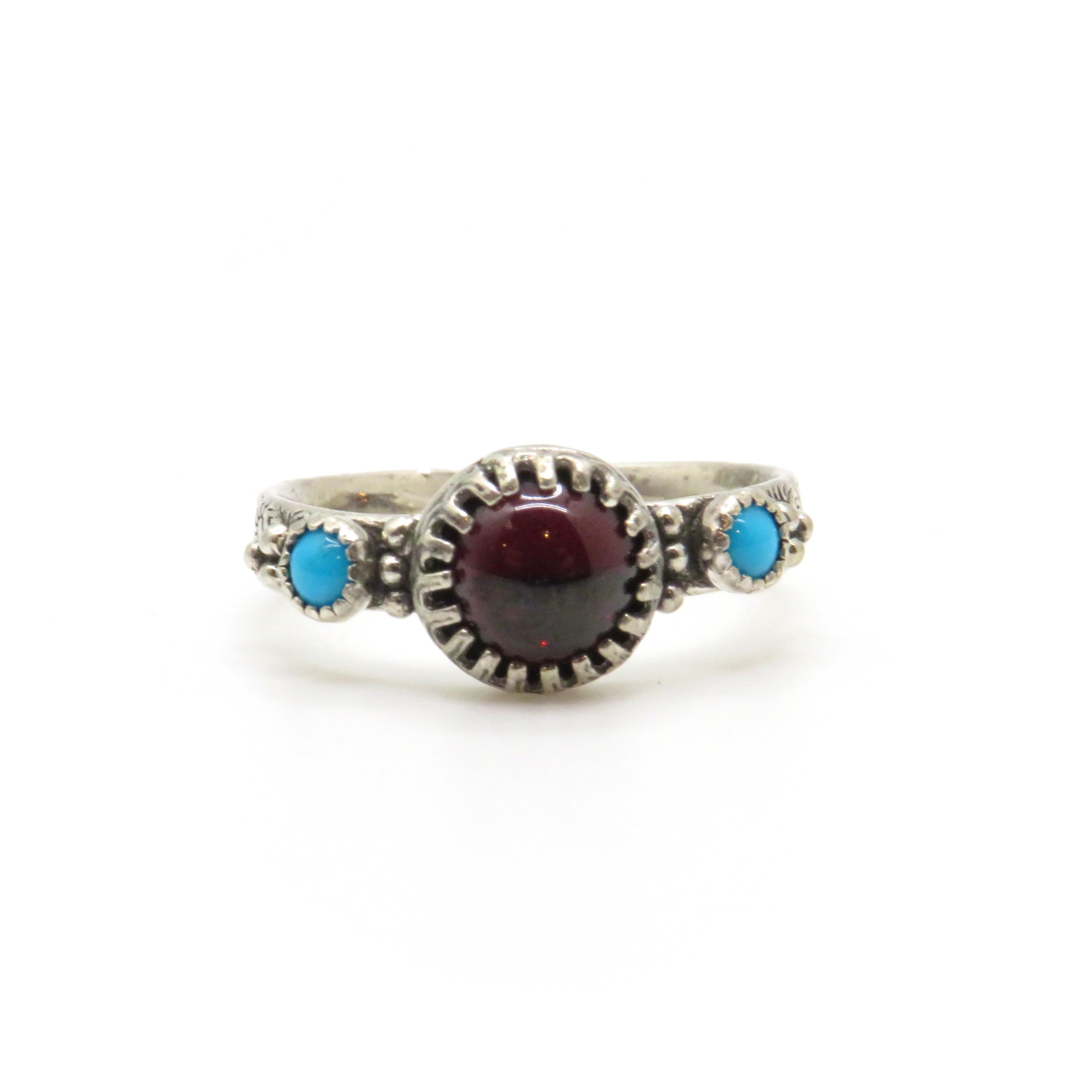 Sterling Silver Garnet and Turquoise Ring