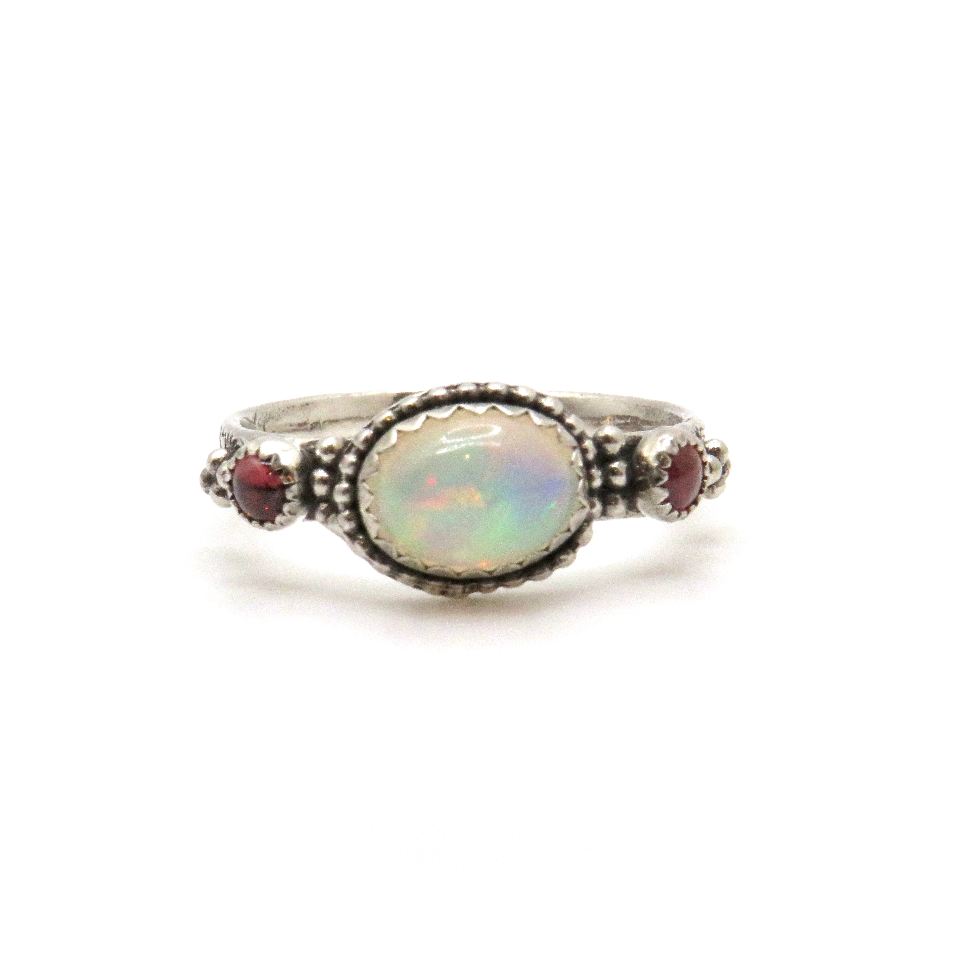 Sterling Silver Opal and Garnet Ring