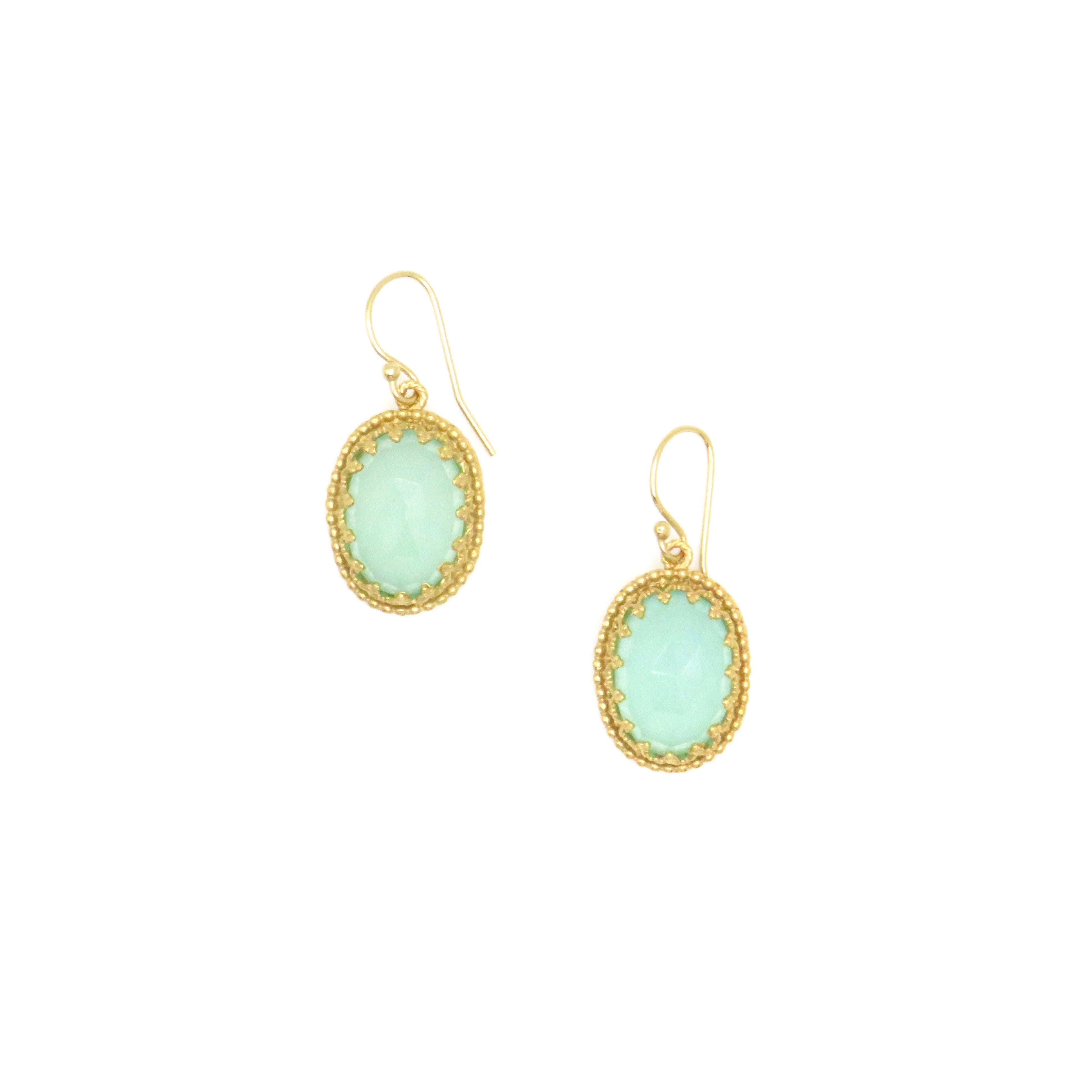 Aqua Chalcedony and 18k Gold Vermeil Bezel Earrings