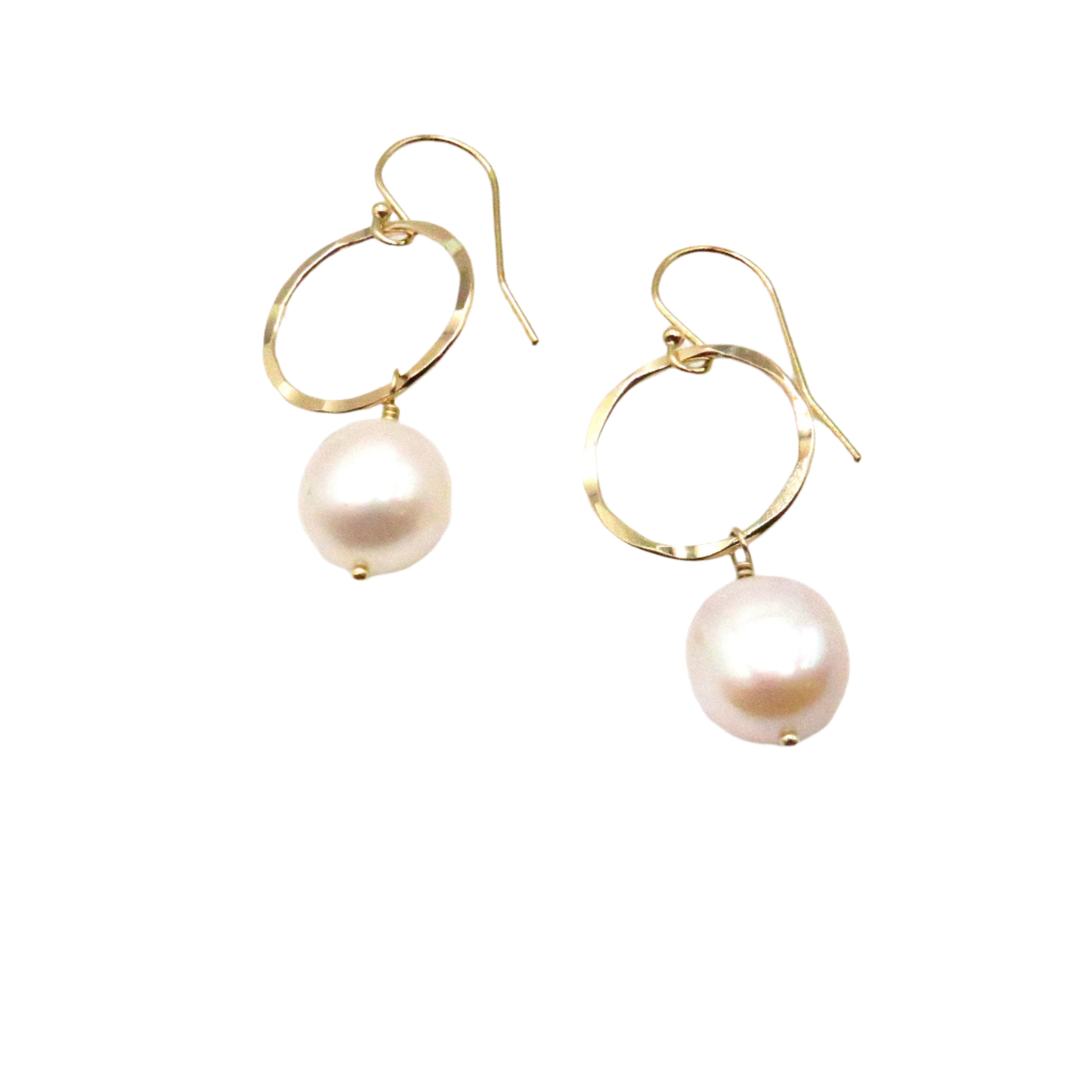 Baroque Freshwater Pearl Hammered Hoop Earrings