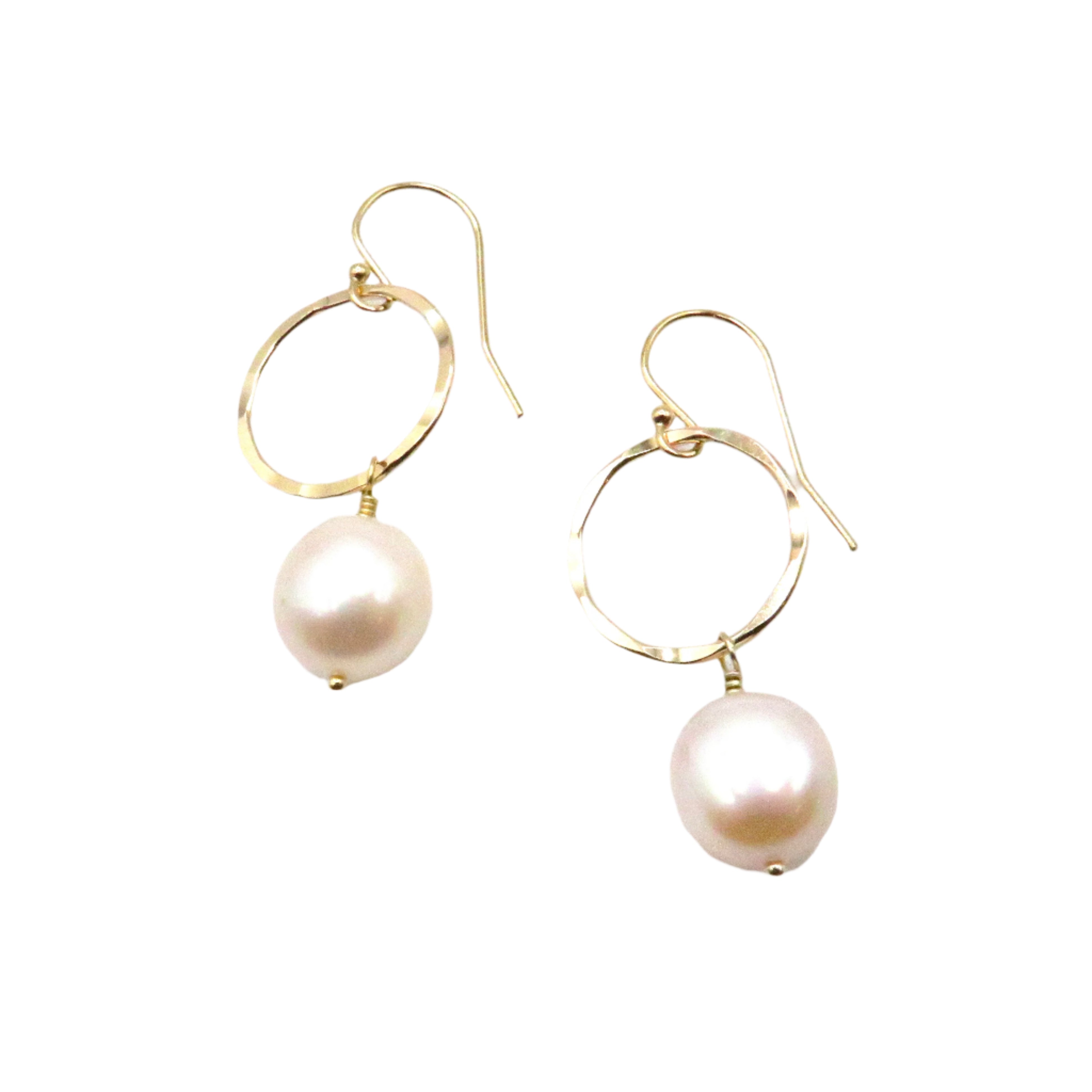 Baroque Freshwater Pearl Hammered Hoop Earrings