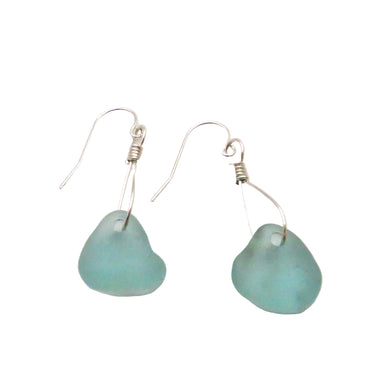 Silver blue Sea Glass drop earrings