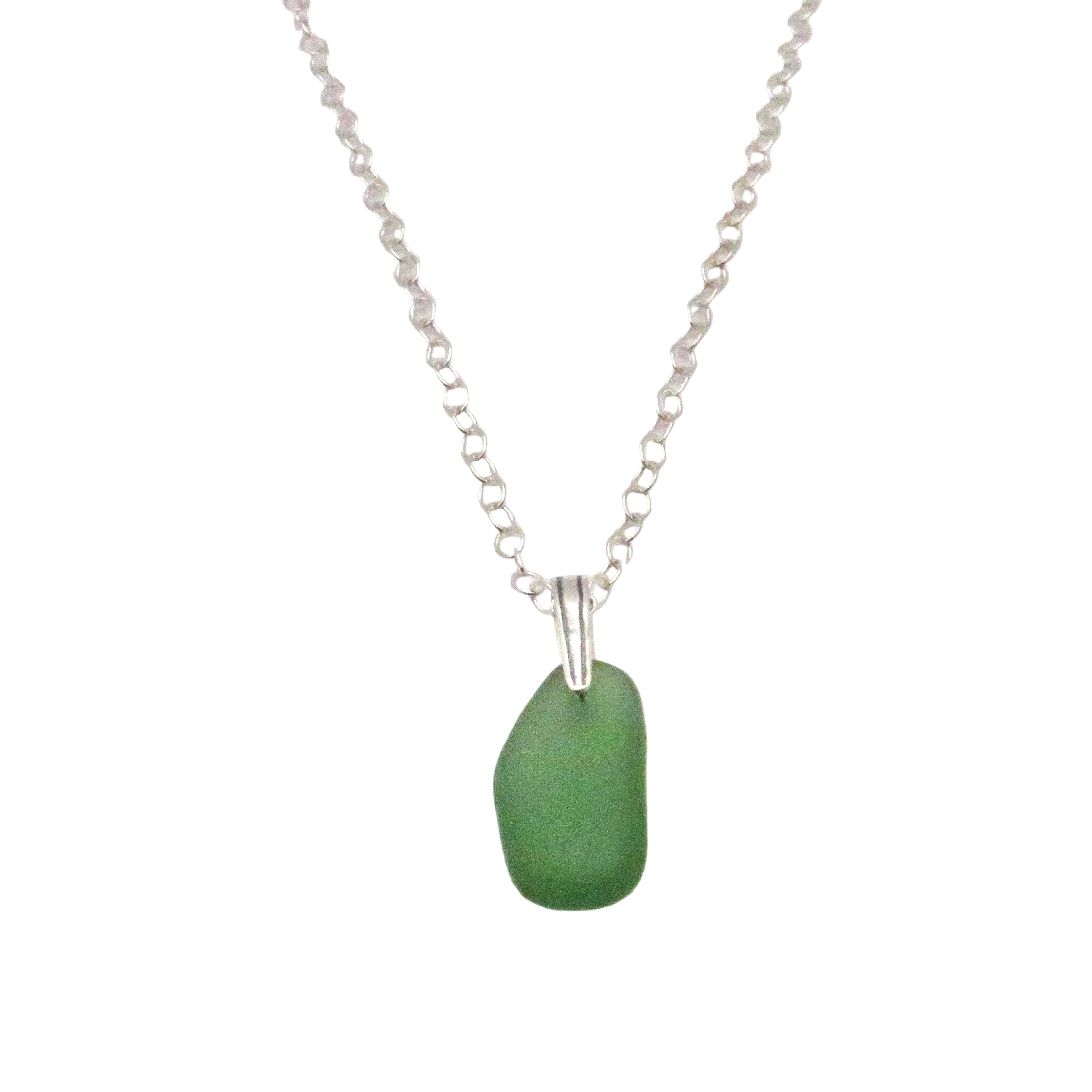 Green Sea Glass and Sterling Silver Pendant